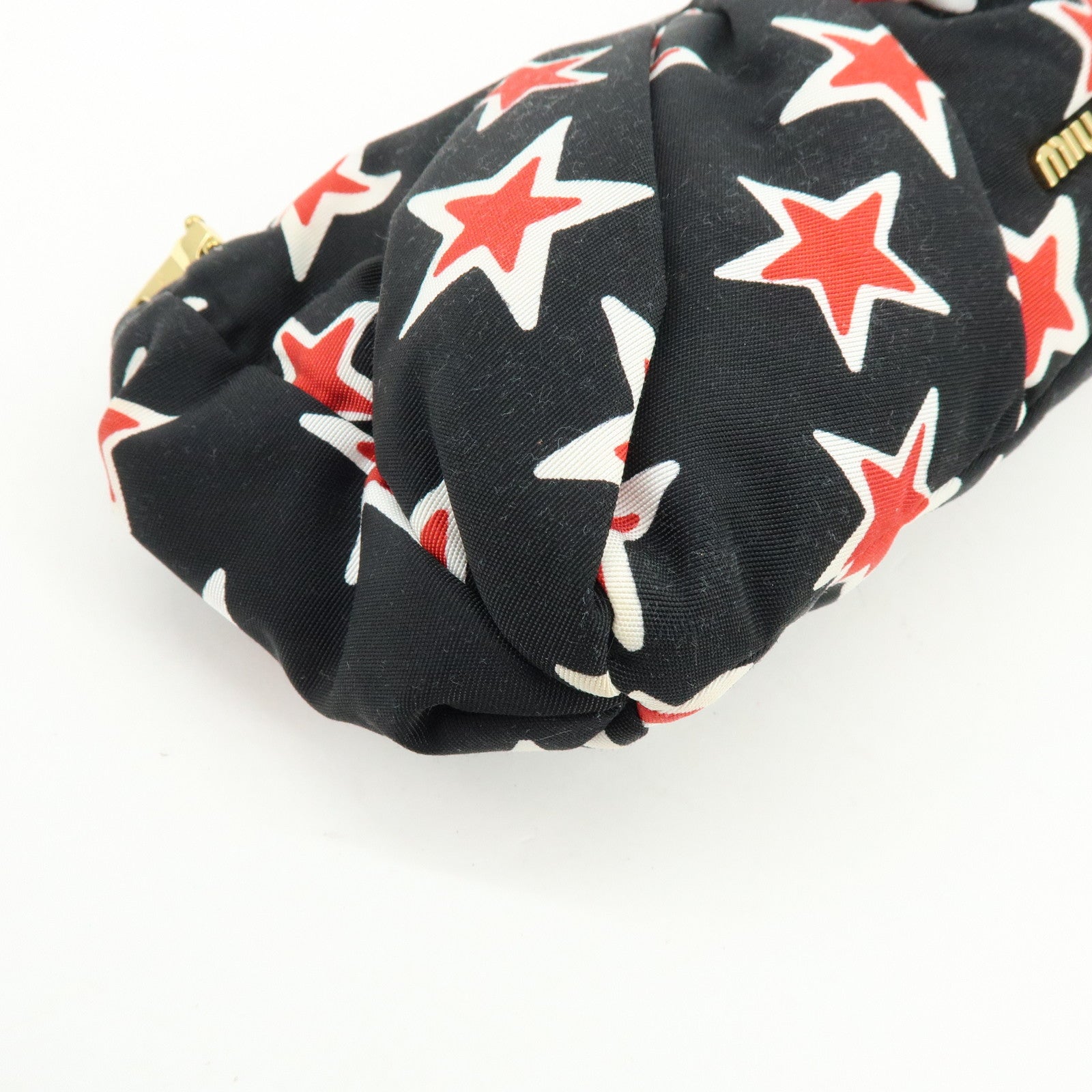 MIU MIU Nylon Clutch Bag Pouch Black Red Star Motif 5NE455