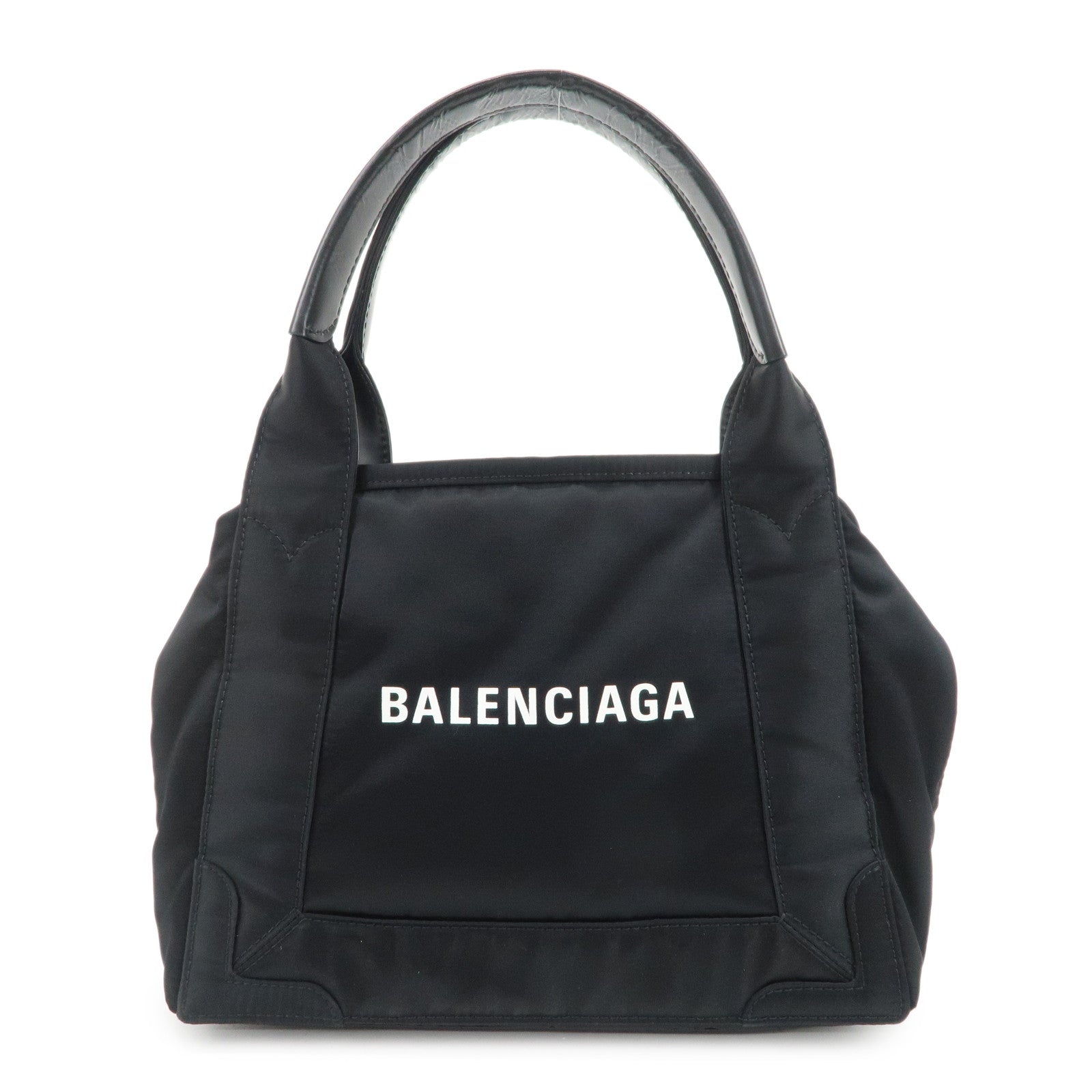 BALENCIAGA Navy Cabas XS Nylon Leather 2Way Bag Black 390346