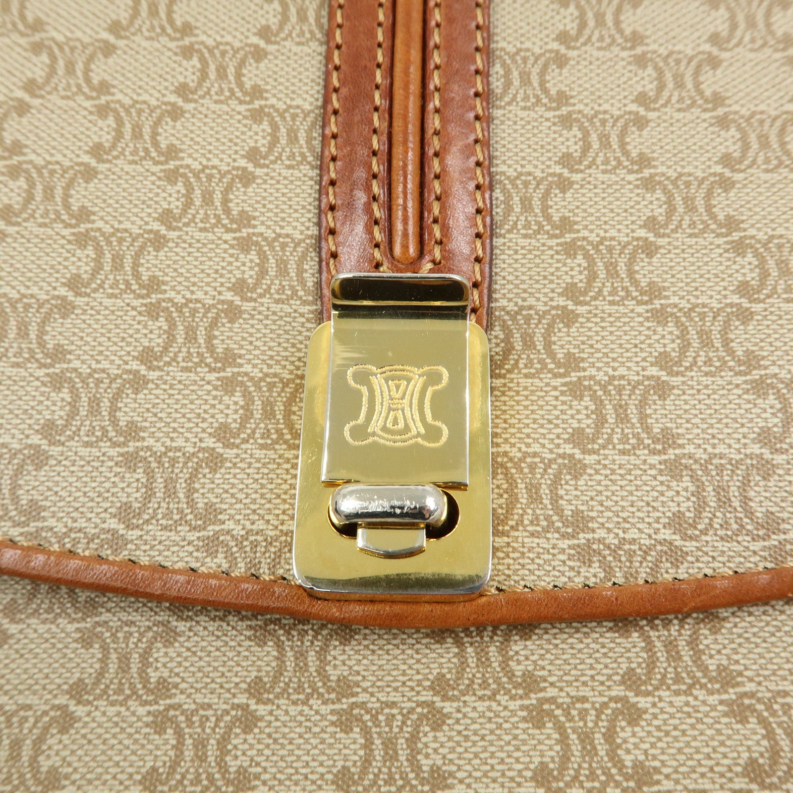 CELINE Macadam PVC Leather Shoulder Bag Crossbody Bag Beige