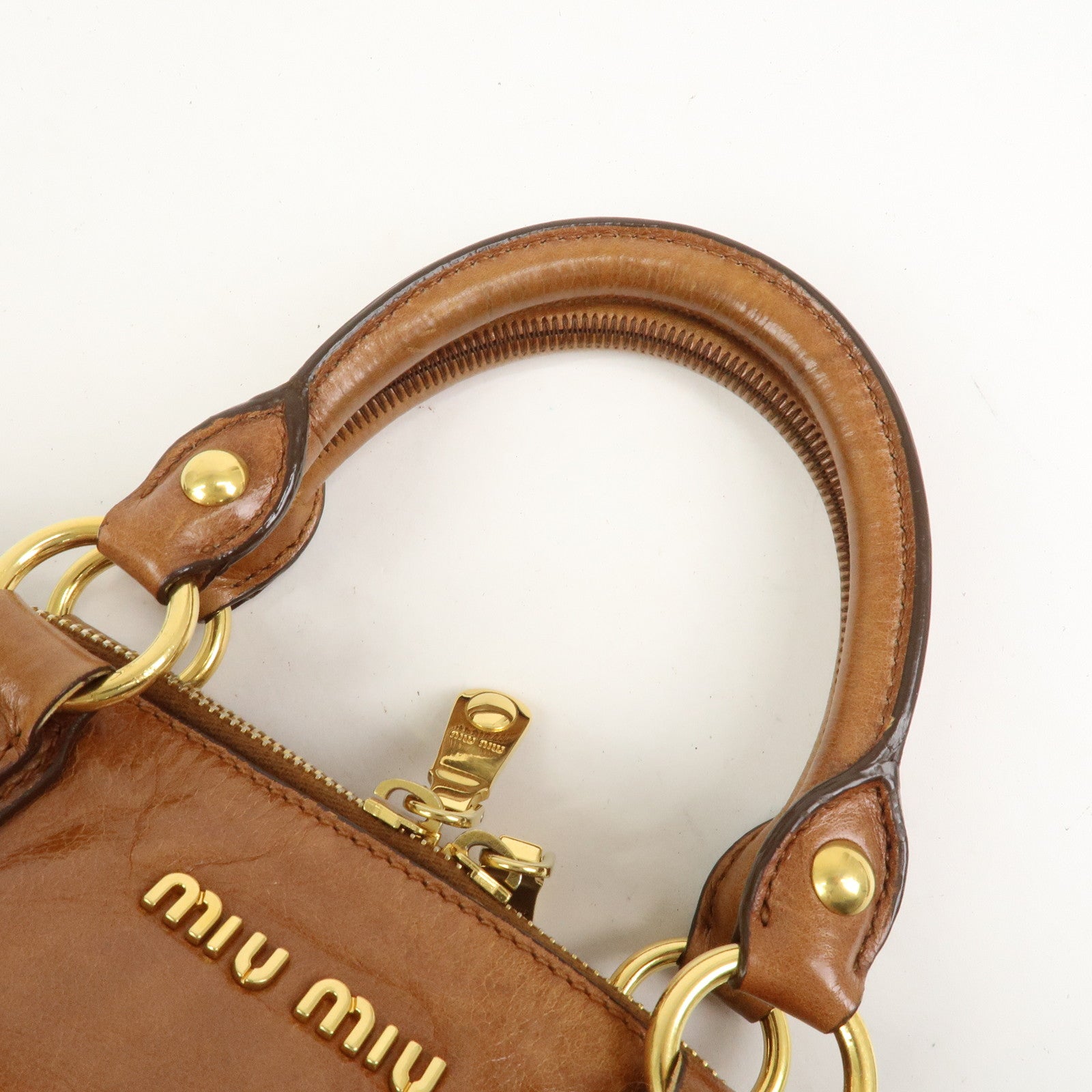 MIU MIU Side Ribbon Leather 2Way Bag Hand Bag Shoulder Bag Brown