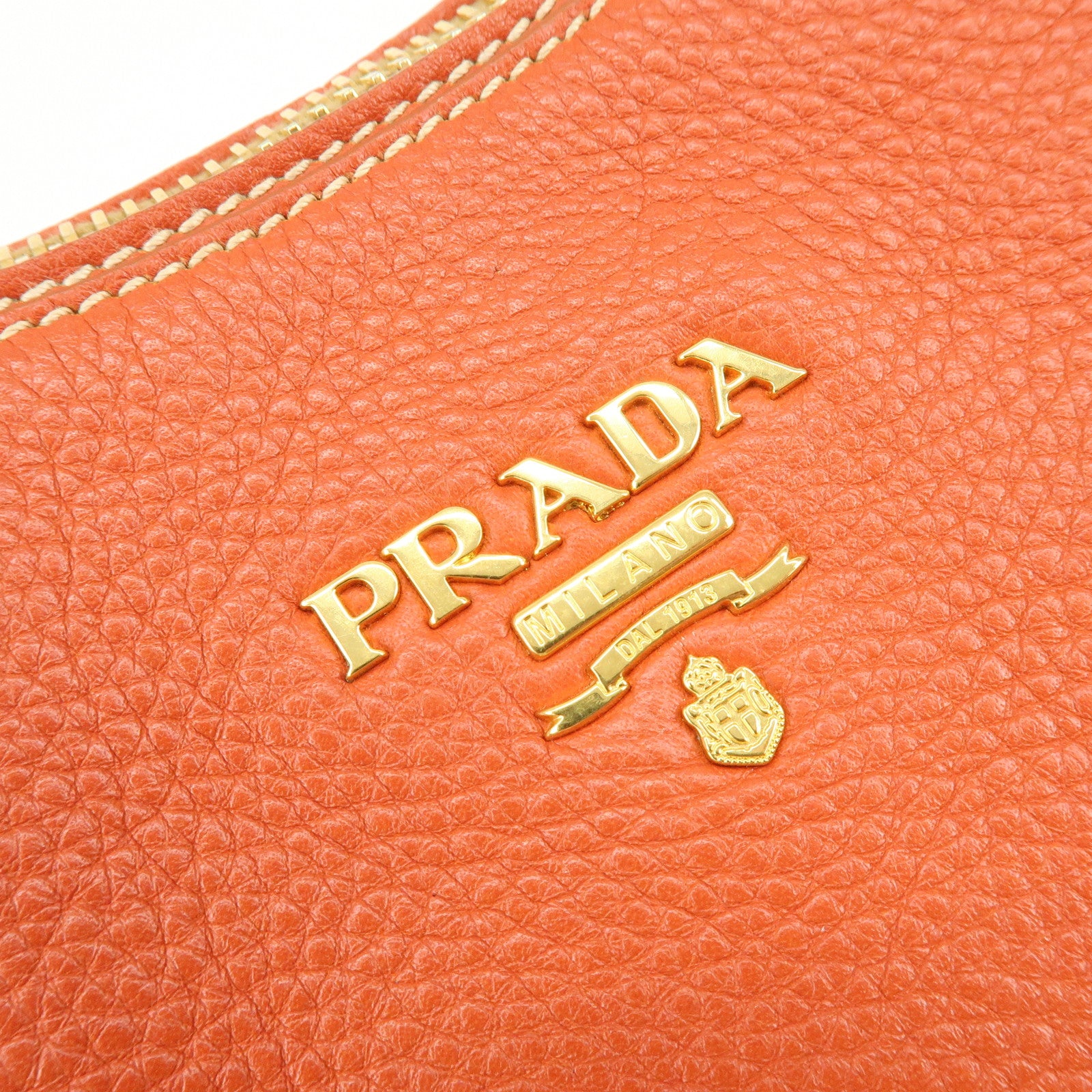 PRADA Logo Leather 2Way Bag Hand Bag Shoulder Bag Orange