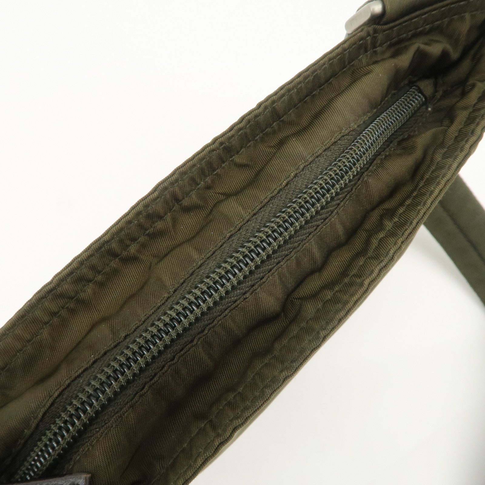 PRADA Logo Nylon Leather Shoulder Bag Crossbody Bag Khaki Black