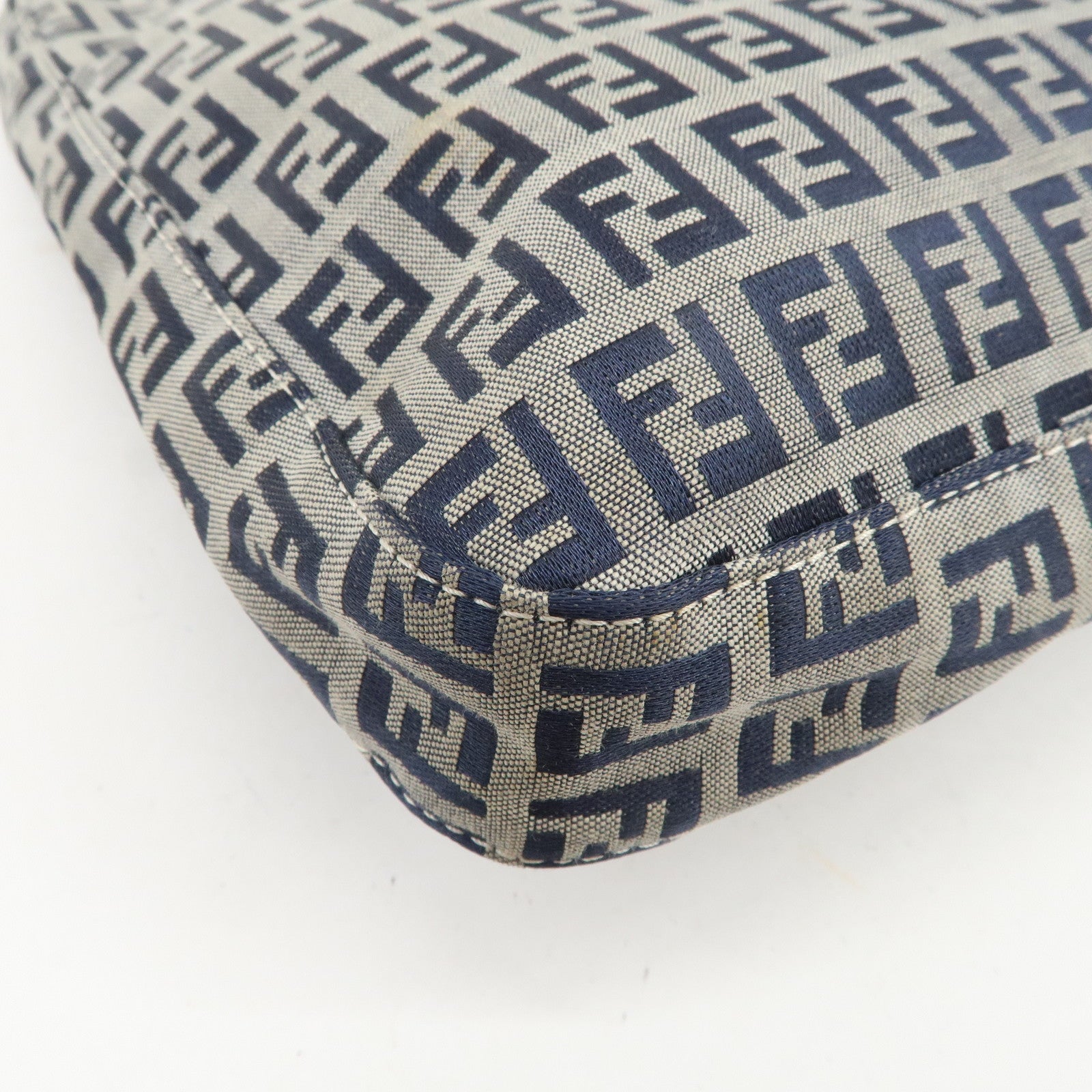 FENDI Zucchino Canvas Leather Tote Bag Shoulder Bag Navy Gray