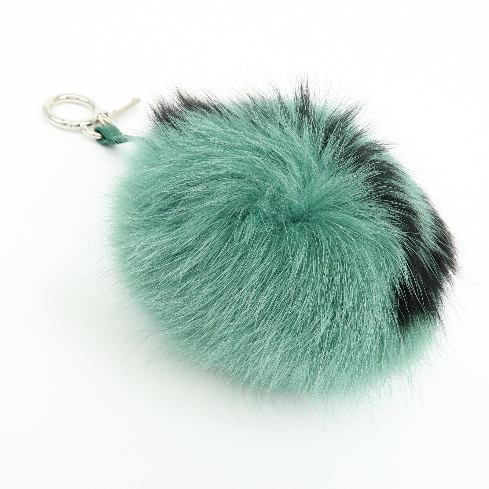 FENDI Pom Pom Fur Metal Key Chain Bag Charm Initial D Green 7AR259