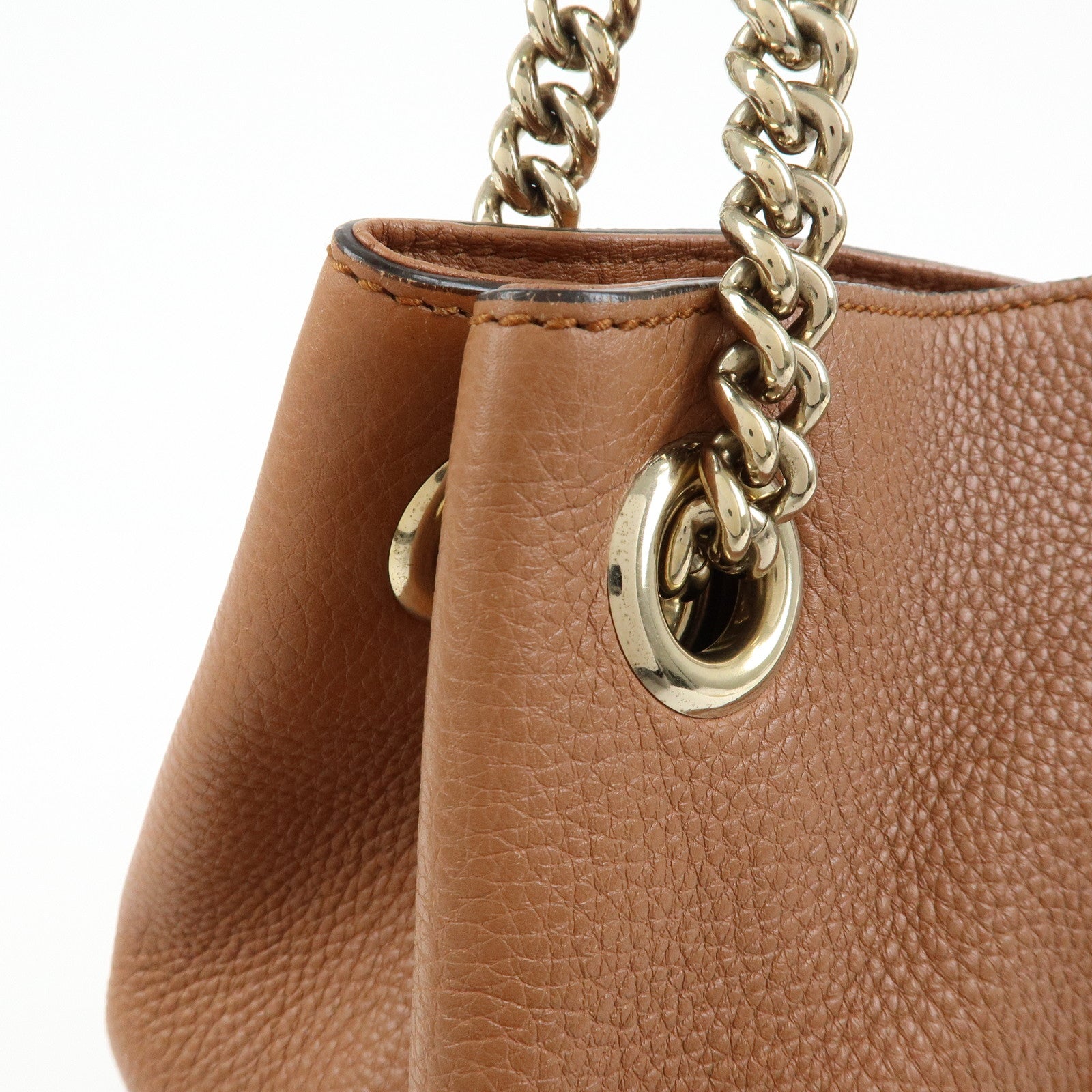 GUCCI SOHO Interlocking G Leather Chain Shoulder Bag Brown 308982
