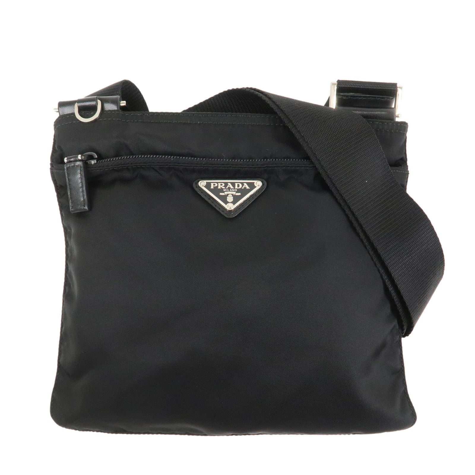 PRADA Triangle Logo Nylon Leather Shoulder Bag Crossbody Bag Black