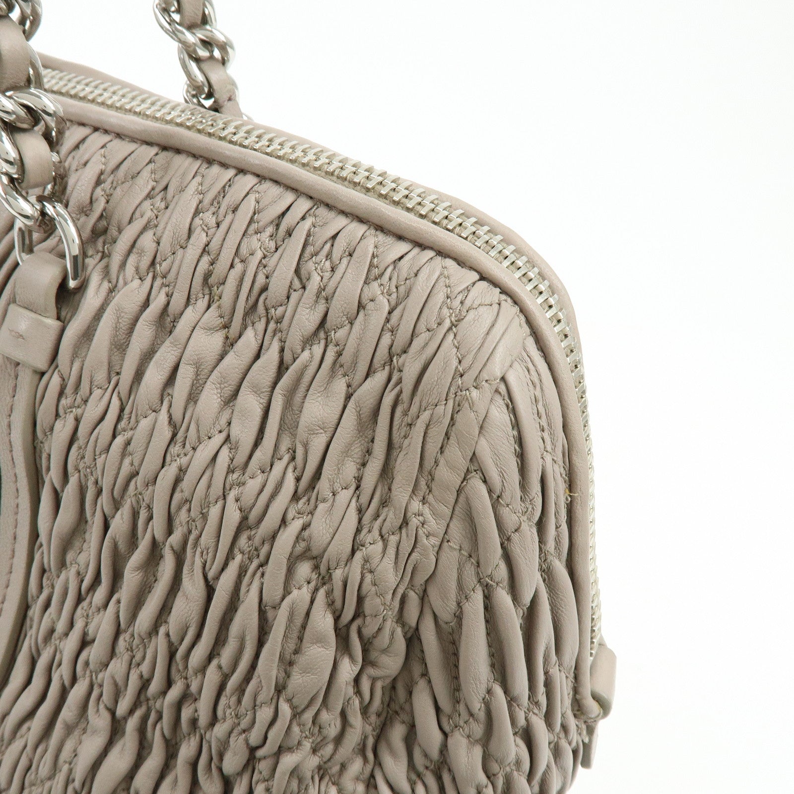 MIU MIU Matelasse Nappa Leather Tote Bag Shoulder Bag Gray