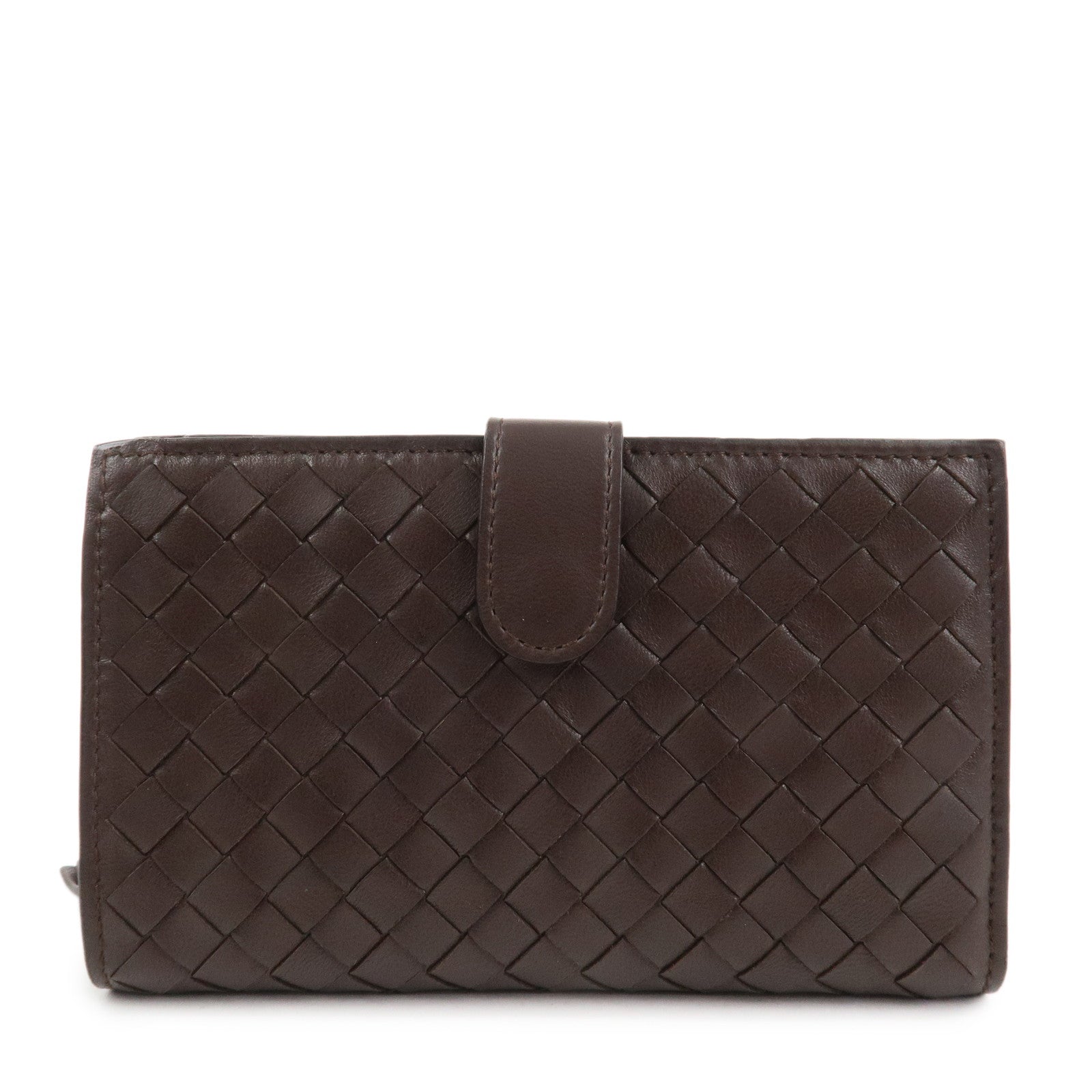 BOTTEGA VENETA Intrecciato Leather Bi-Fold Wallet Dark Brown 121060 Used