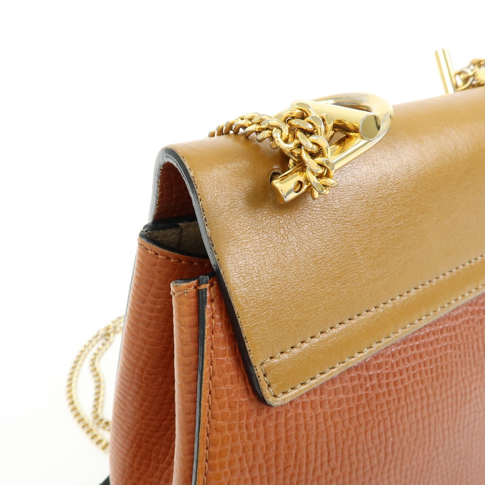 Chloe Drew Leather Chain Shoulder Bag Crossbody Bag Brown Gold