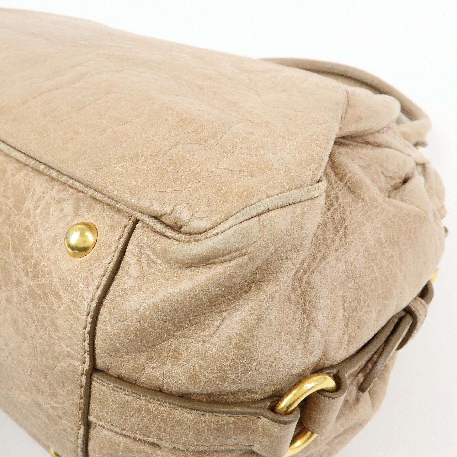 MIU MIU Leather 2Way Bag Hand Bag Shoulder Bag Beige