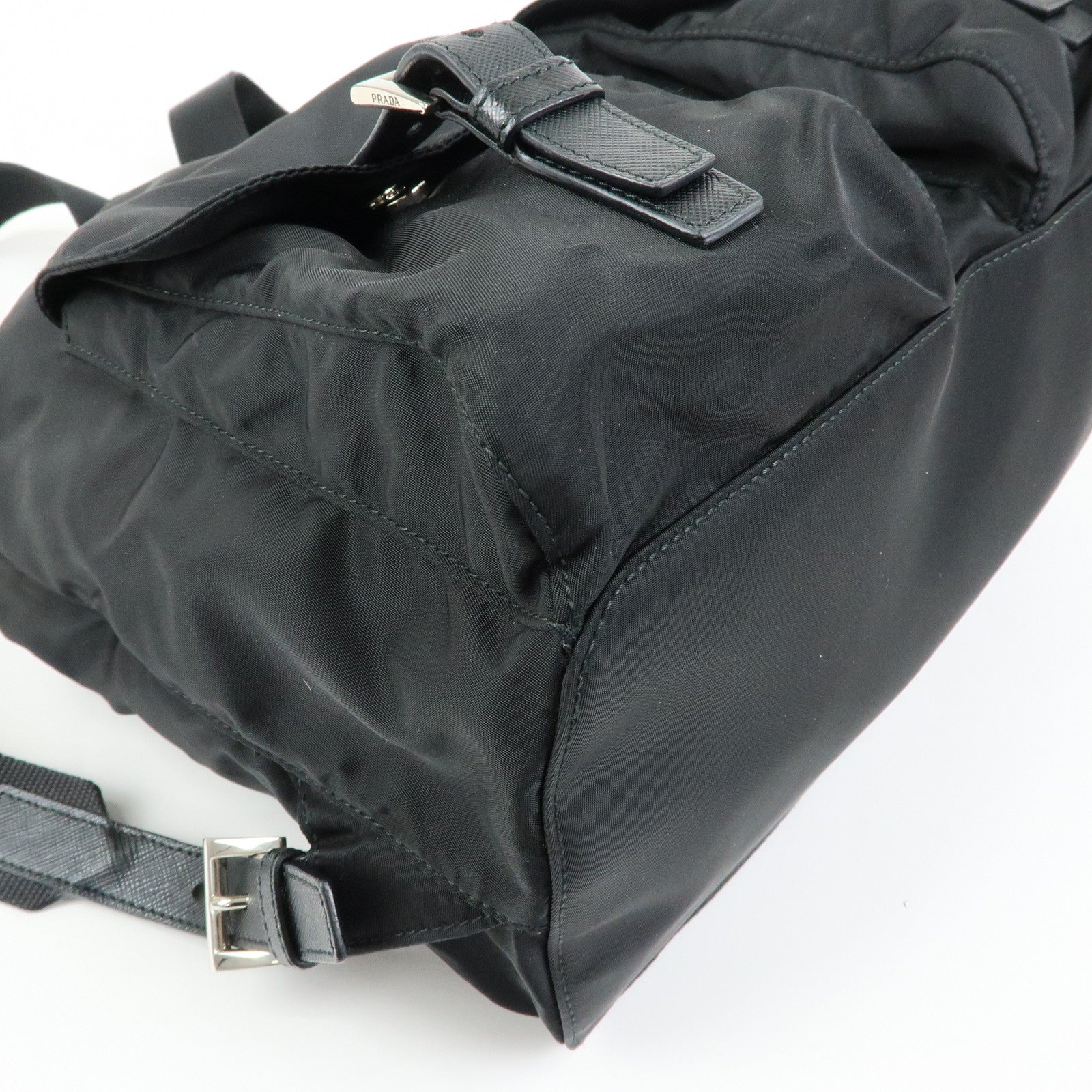 PRADA Triangle Logo Nylon Saffiano leather Backpack Rucksuck Black