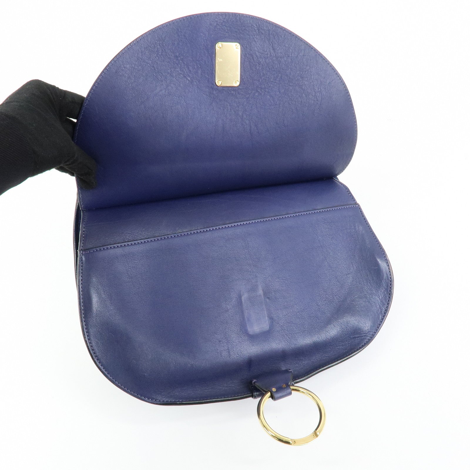 Chloe Goldie Leather Suede 2Way Hand Bag Shoulder Bag Navy