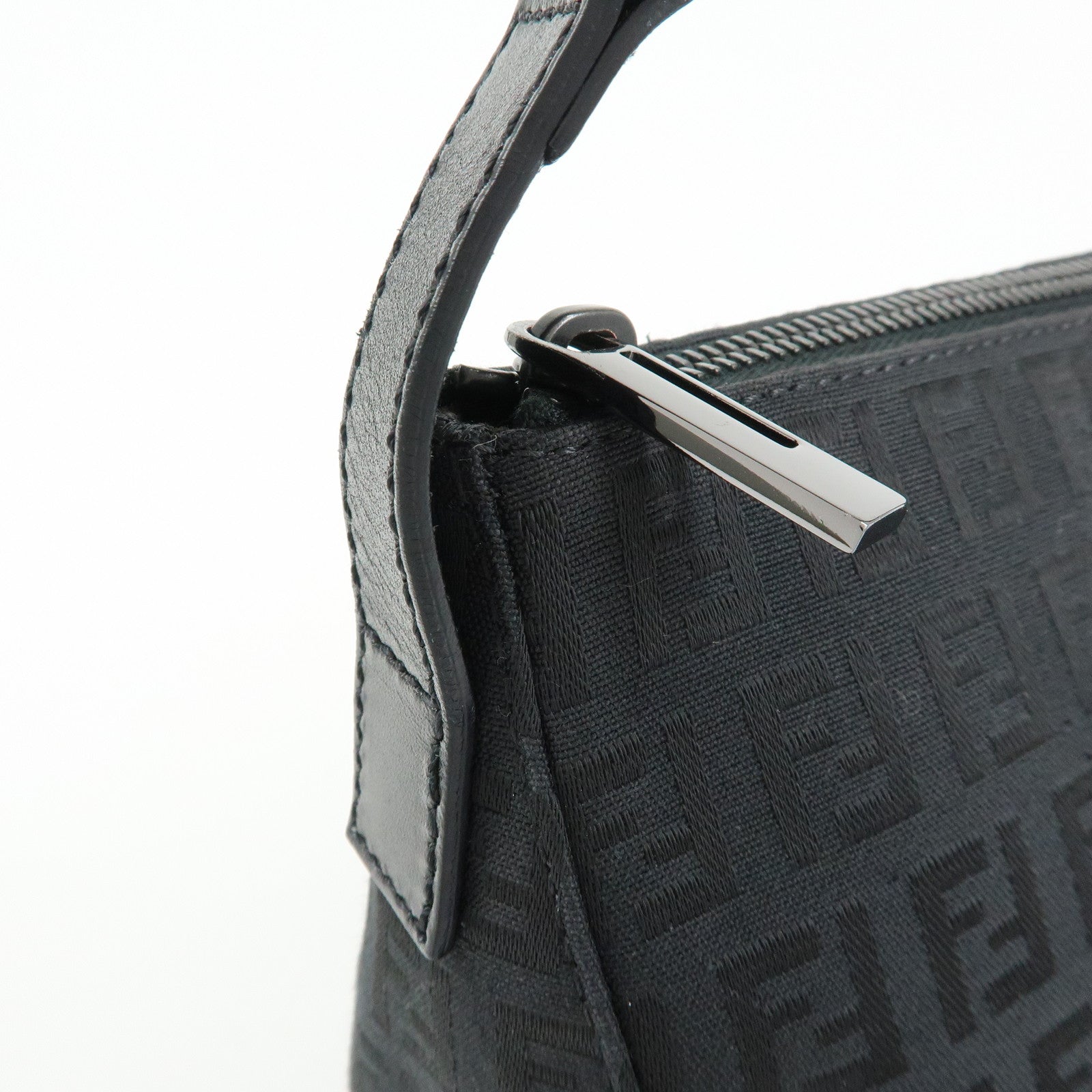 FENDI Zucchino Canvas Leather Shoulder Bag Hand Bag Black 8BR444