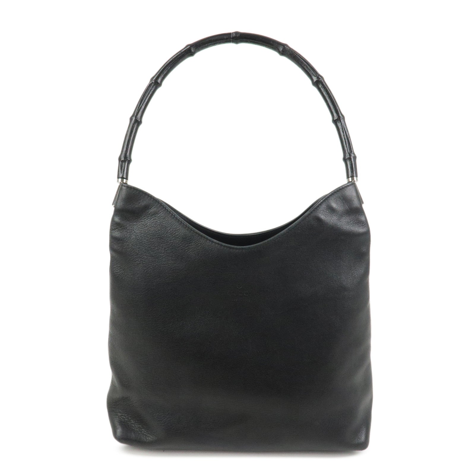 GUCCI Bamboo Leather Shoulder Bag Hand Bag Black 001・3244