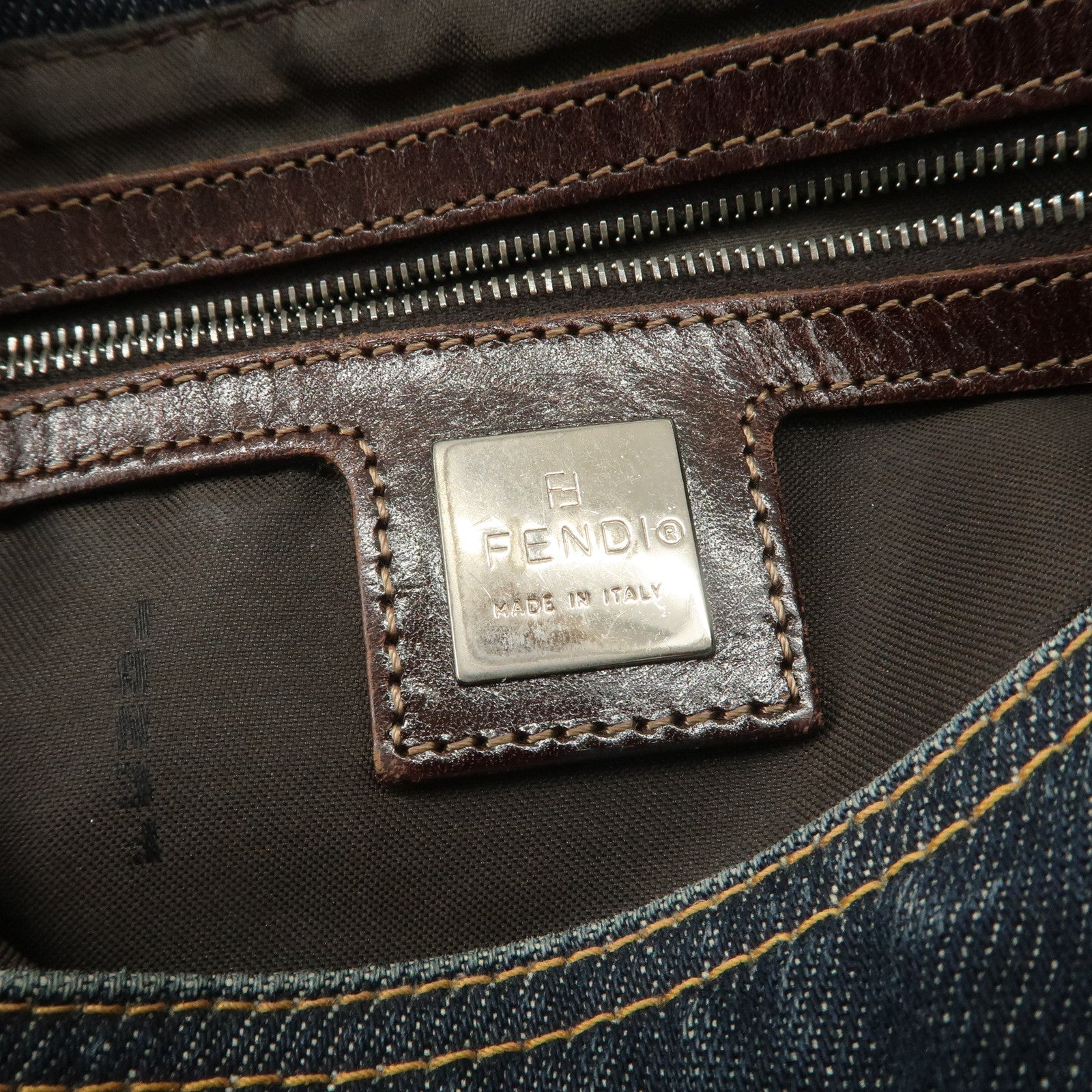 FENDI Mamma Baguette Denim Leather Shoulder Bag Hand Bag 26325