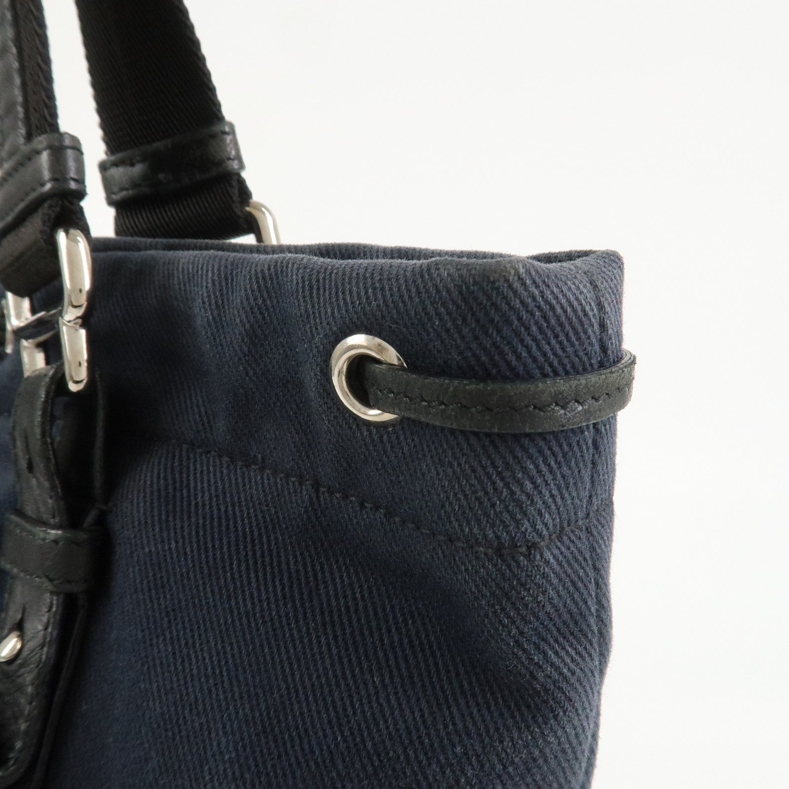 SAINT LAURENT PARIS Canvas Leather Tote Bag Shoulder Bag Navy