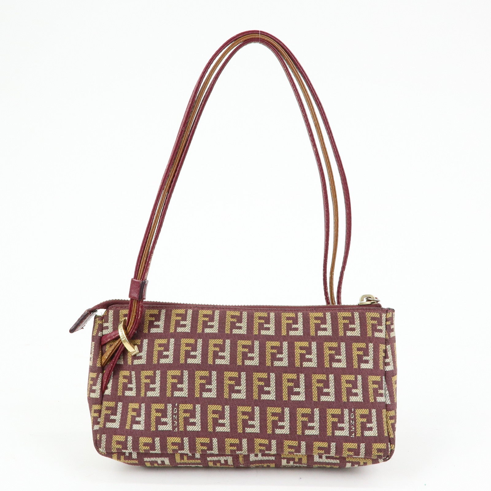 FENDI Zucchino Canvas Leather Hand Bag Pouch Brown 8BR513