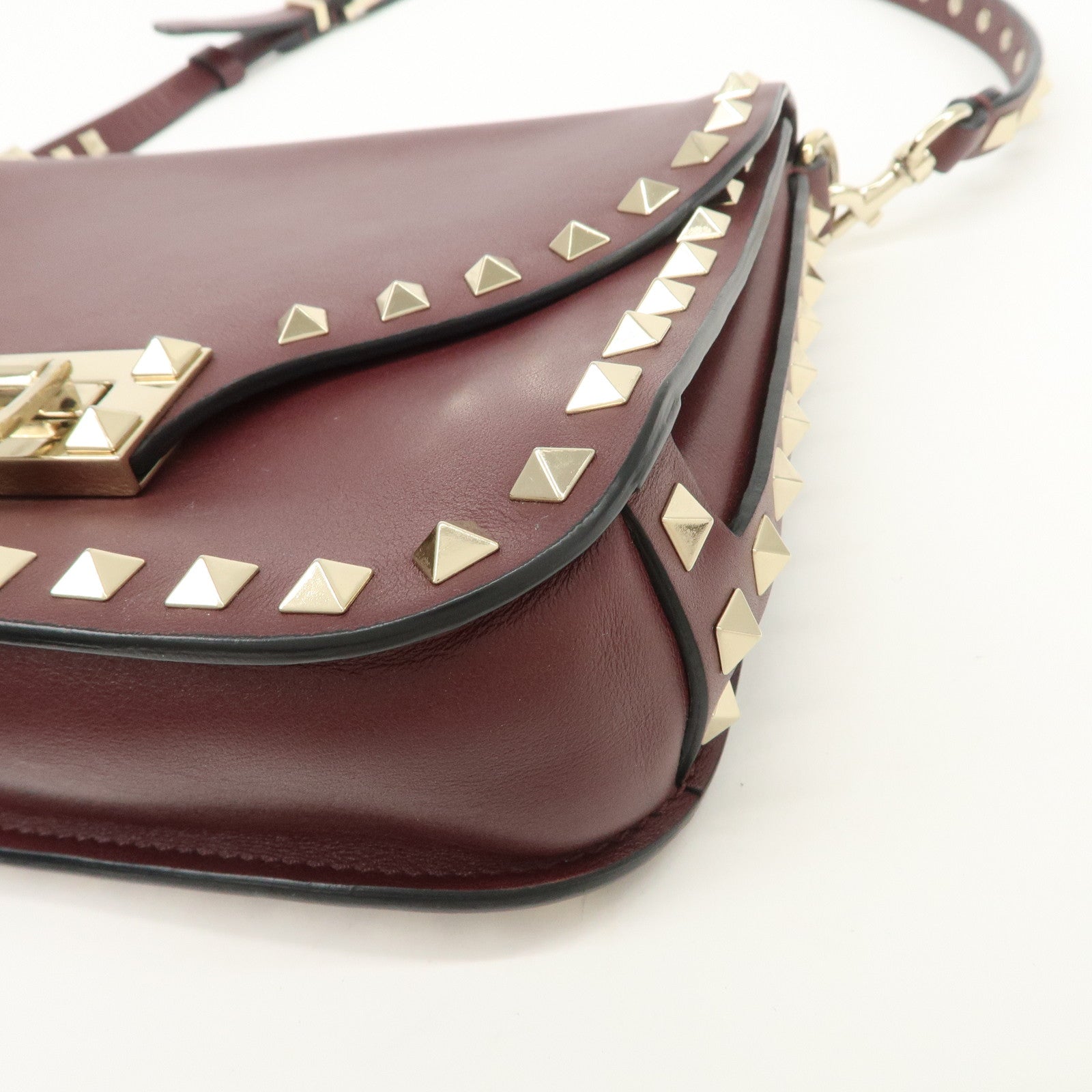 VALENTINO Rock Studs Leather Shoulder Bag Hand Bag Brown