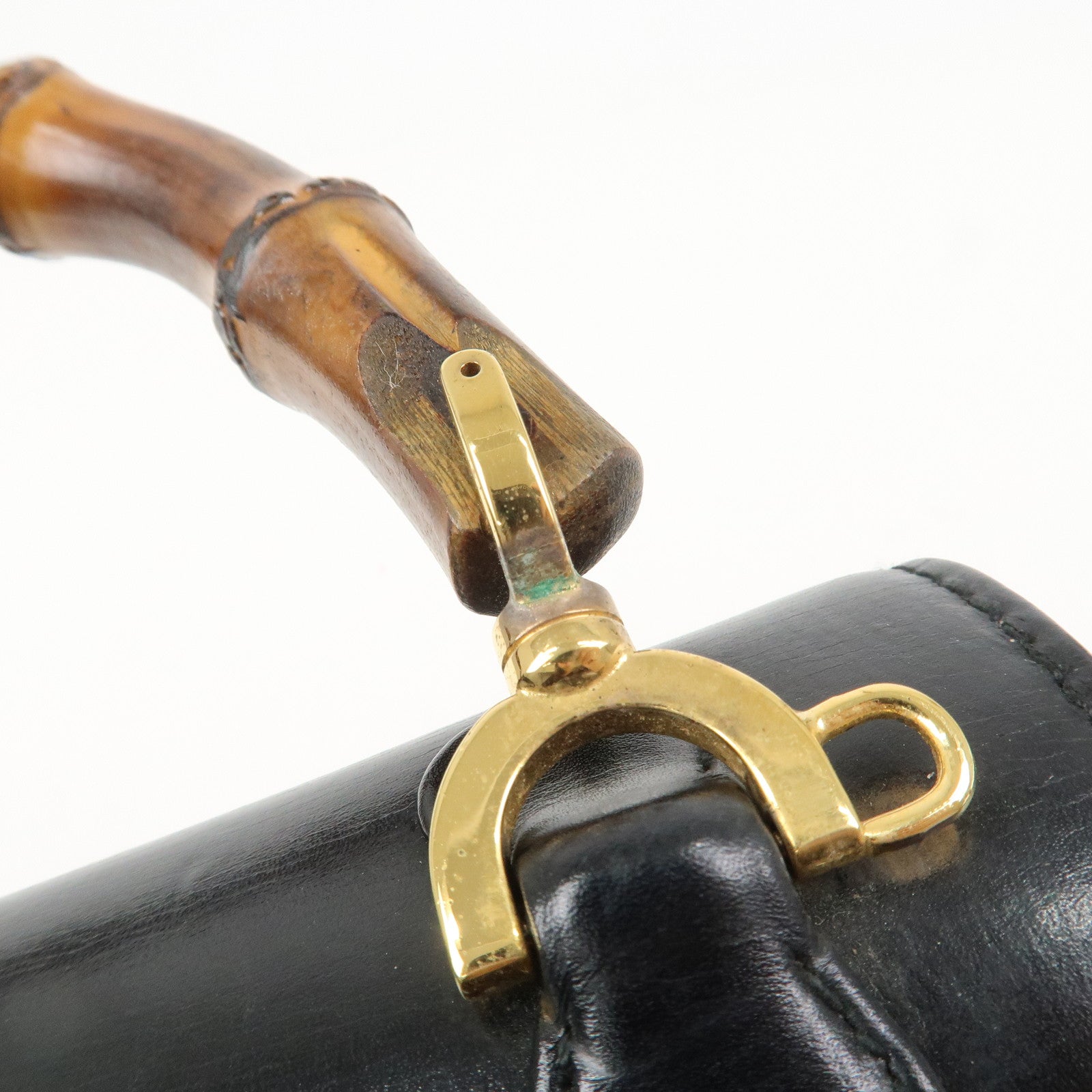 GUCCI Bamboo Logo Leather 2WAY Bag Hand Bag Black 000 2046