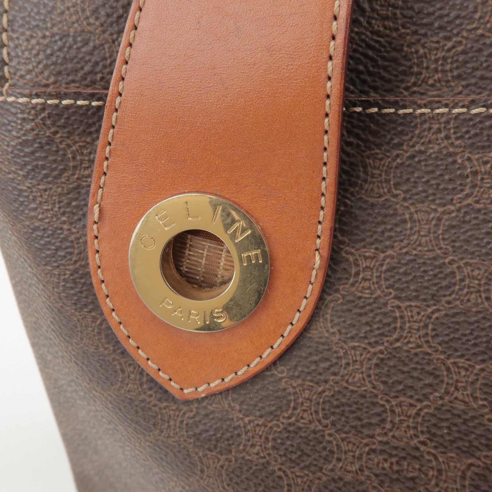 CELINE Macadam PVC Coated Canvas Leather Hand Bag Tote Bag Brown