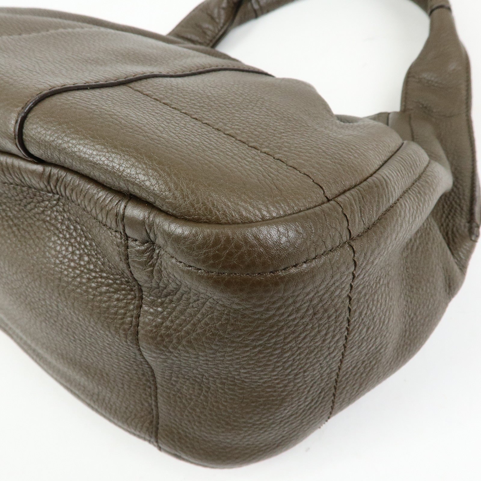 Ferragamo Gancini Calf Leather Hand Bag Shoulder Bag Khaki