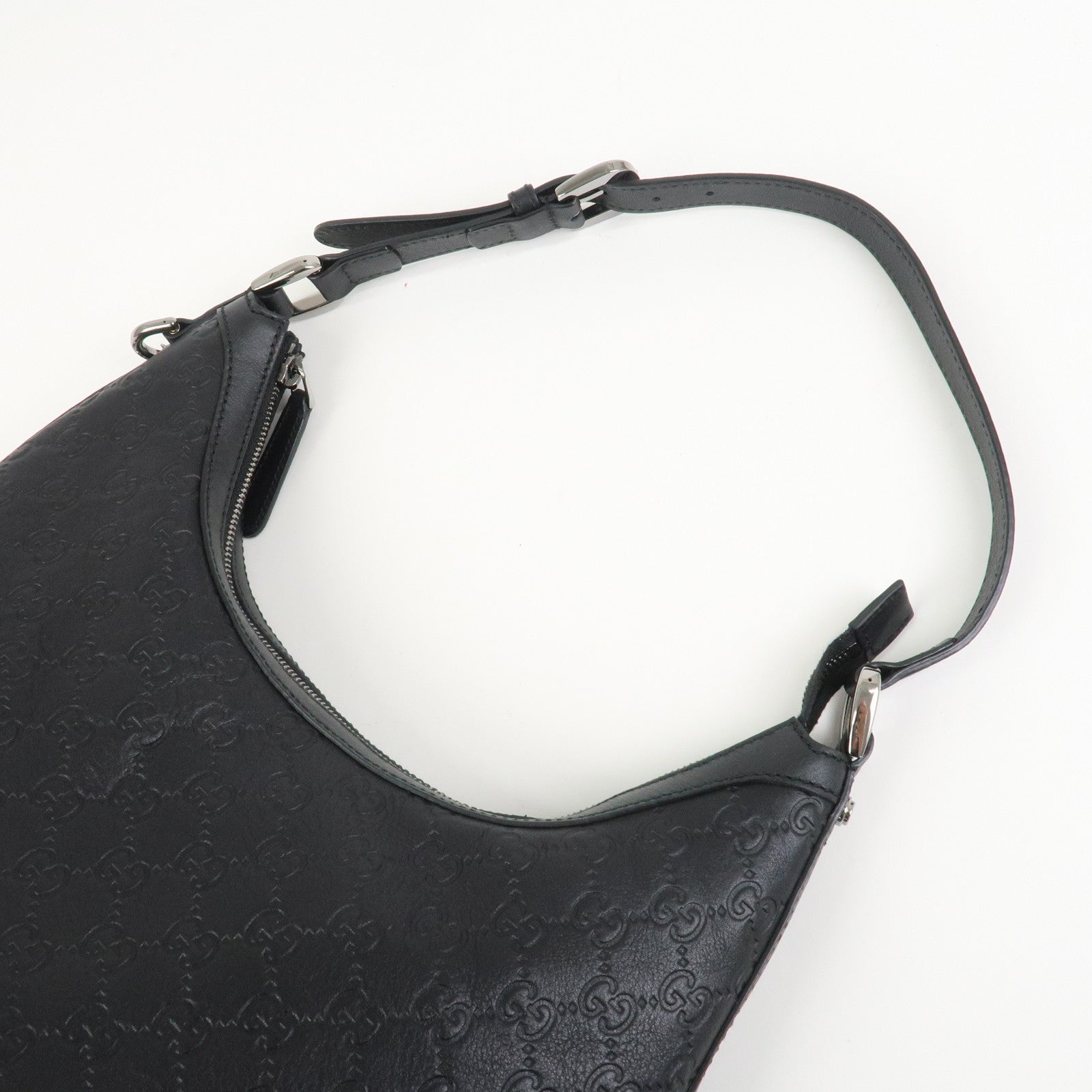 GUCCI Guccissima Interlocking G Leather Shoulder Bag Hand Bag Black