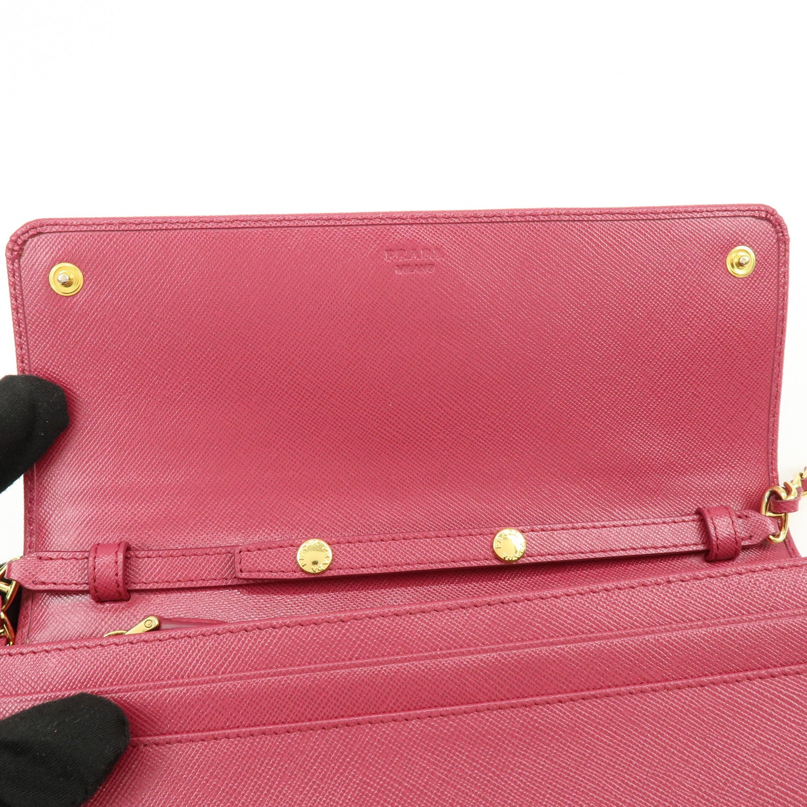 PRADA Saffiano Leather Chain Wallet WOC Pink 1M1290