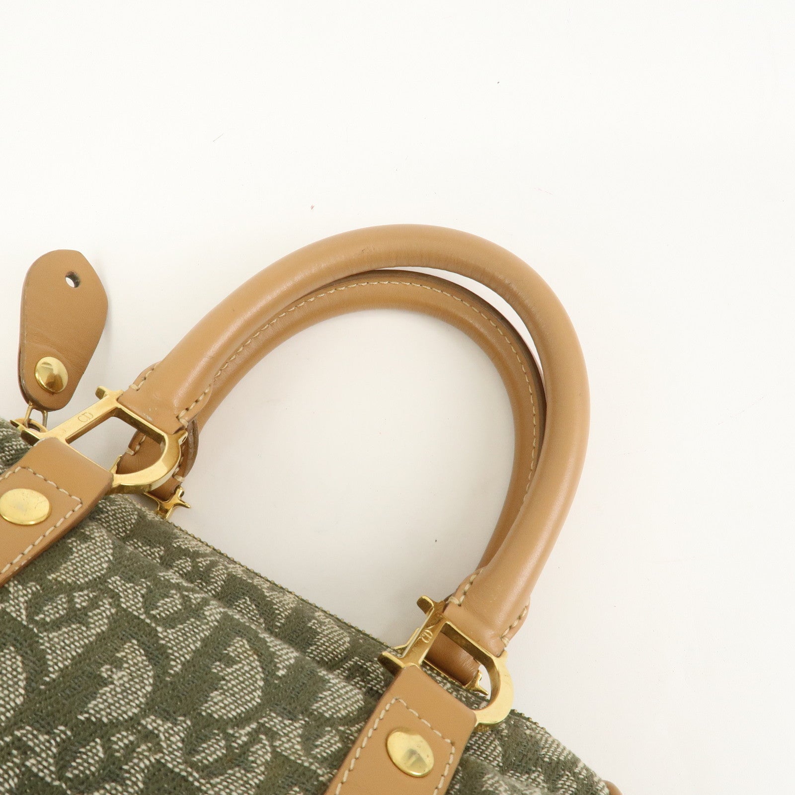 Christian Dior Trotter Jacquard Canvas Leather Boston Bag Hand Bag