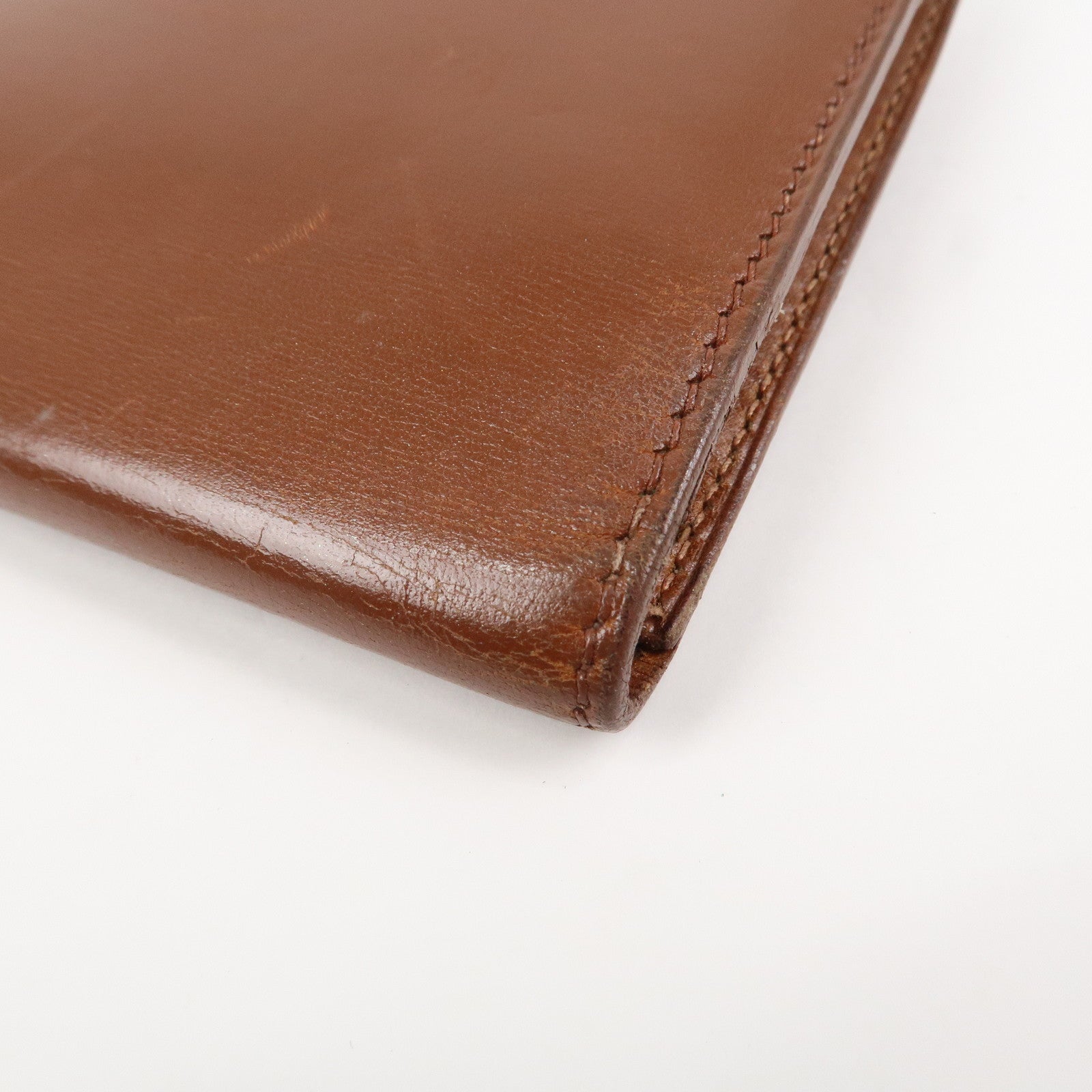 HERMES Bearn Leather Bi-fold Long Wallet F Stamped Brown