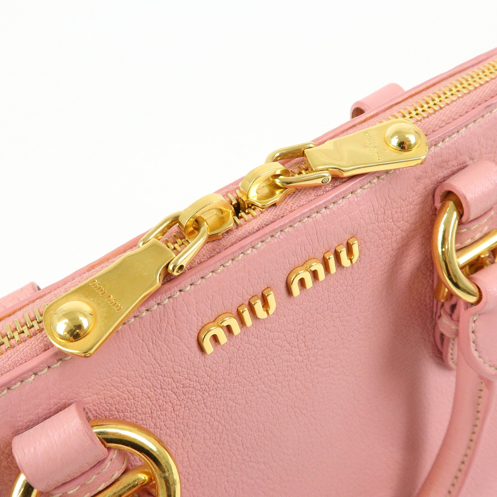 MIU MIU Logo Leather 2Way Bag Hand Bag Pink