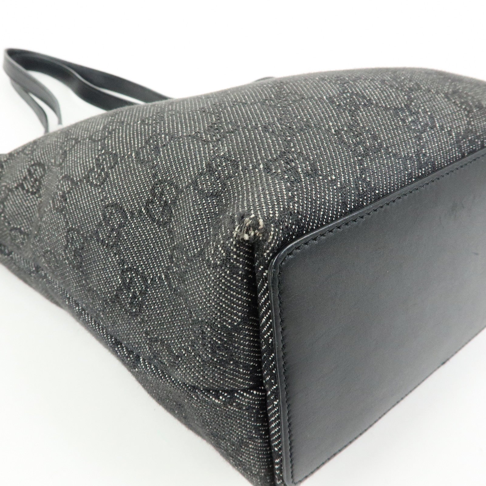 GUCCI GG Denim Leather Tote Bag Shoulder Bag Black 31244