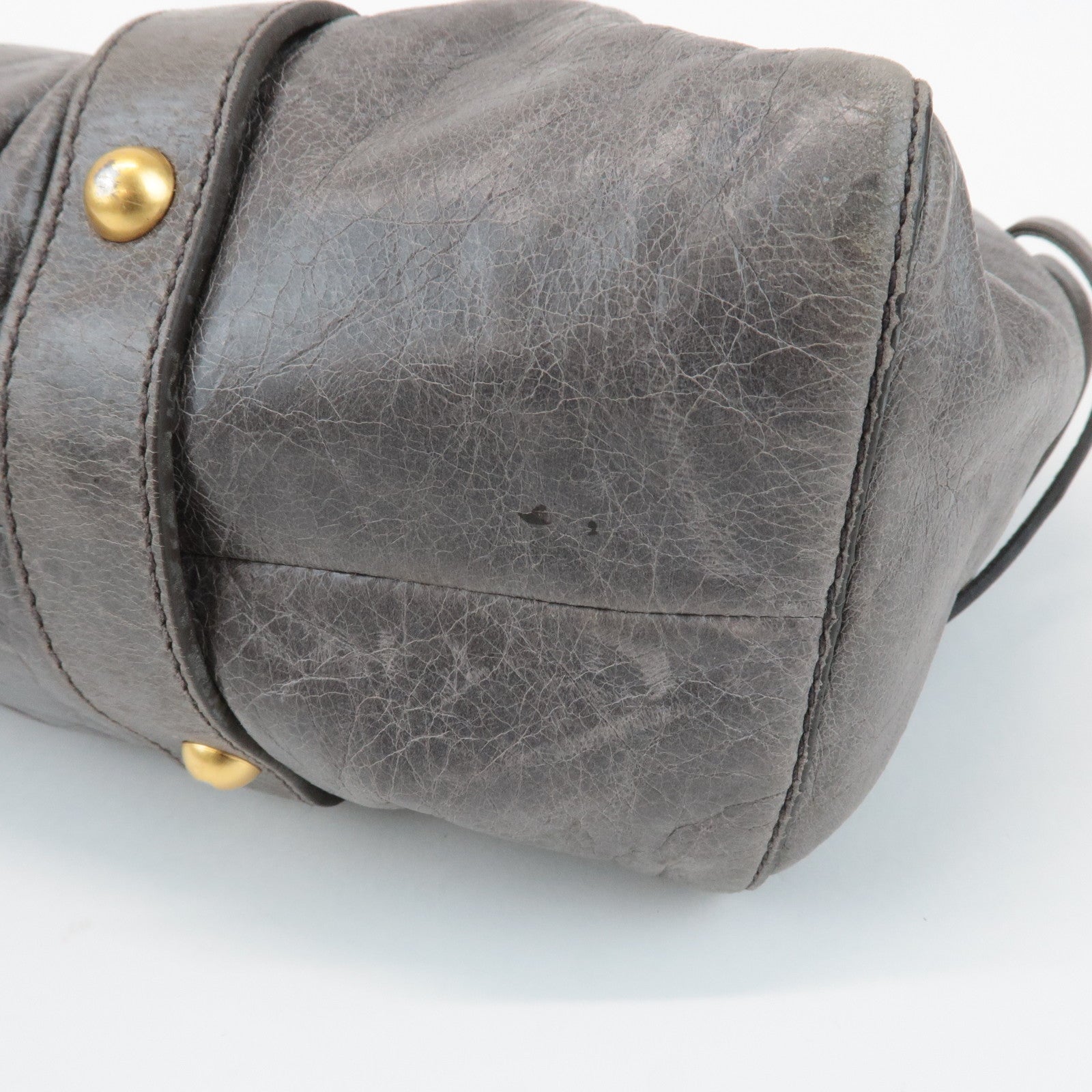 MIU MIU Leather 2Way Shoulder Bag Hand Bag Gray RT0383 Used