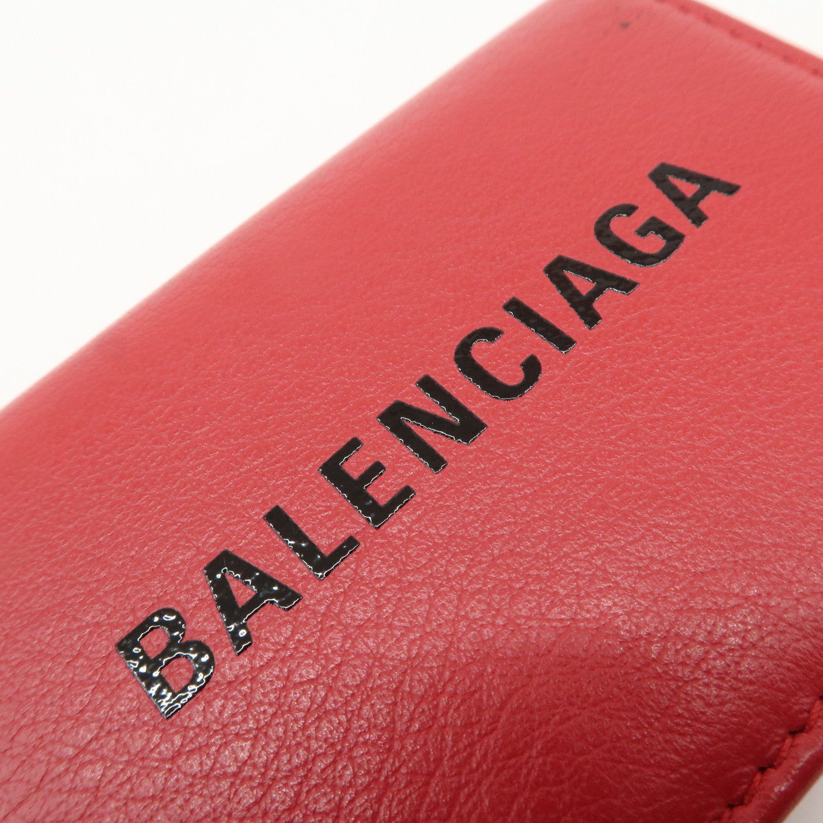 BALENCIAGA CASH Leather Mini Tri-fold Compact Wallet Red 593813