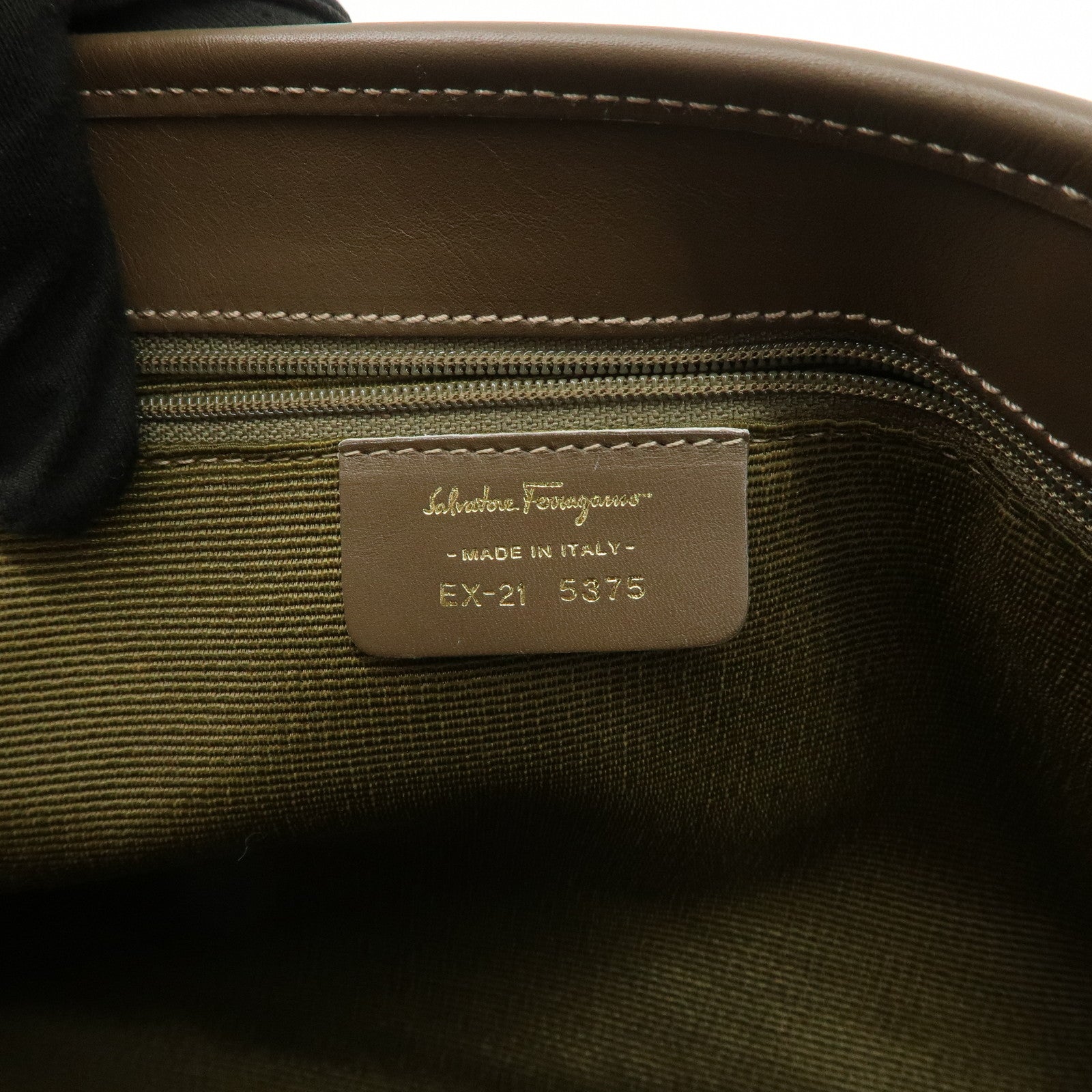 Ferragamo Gancini Canvas Leather Tote Bag Shoulder Bag Beige Brown