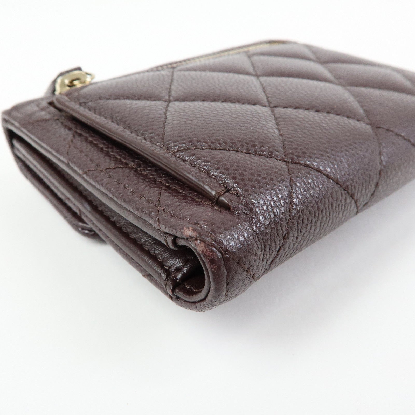 CHANEL Matelasse Caviarskin Small Tri-fold Wallet Brown AP0231