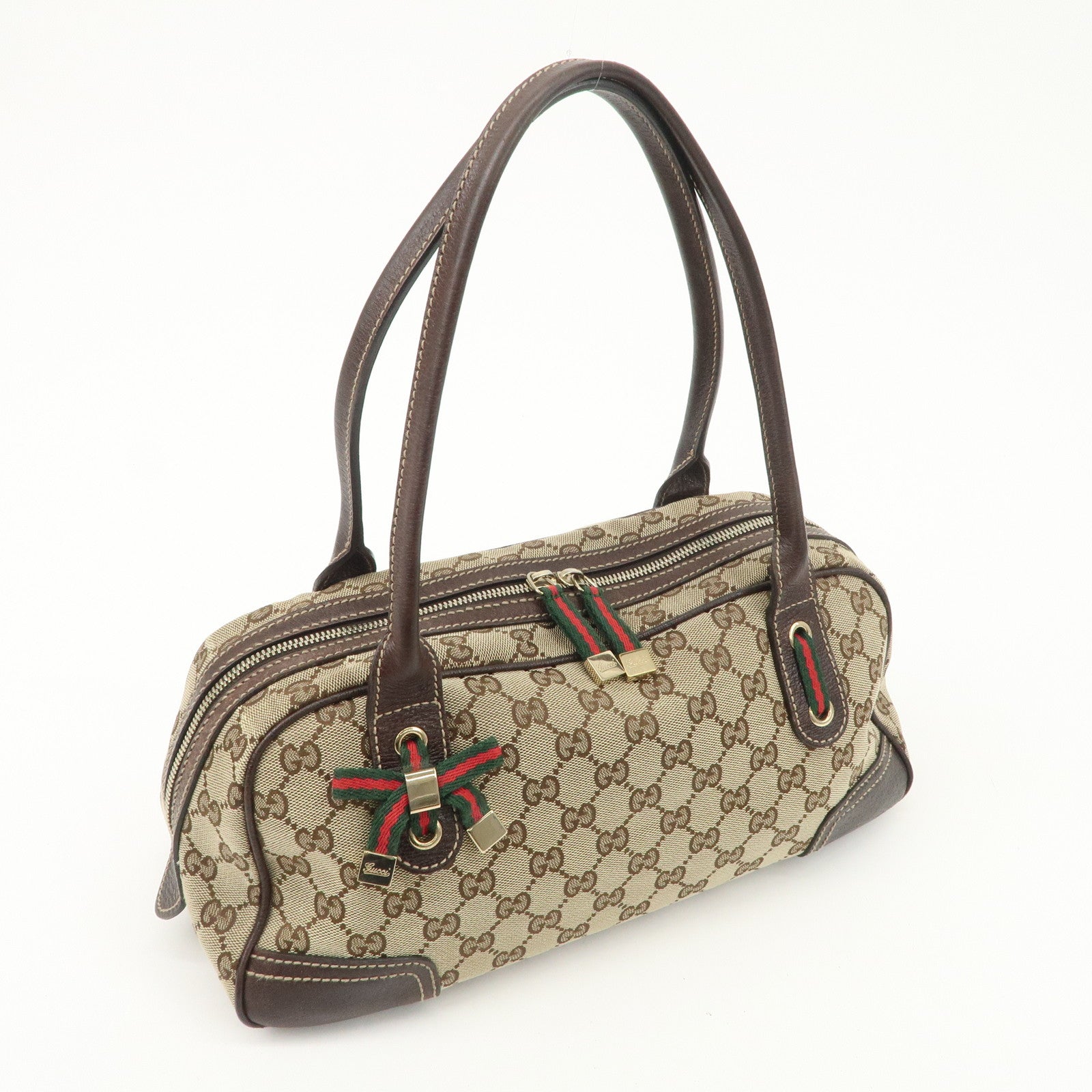 GUCCI  Sherry Princy Leather Canvas Boston Bag Hand Bag Brown 161720 Used