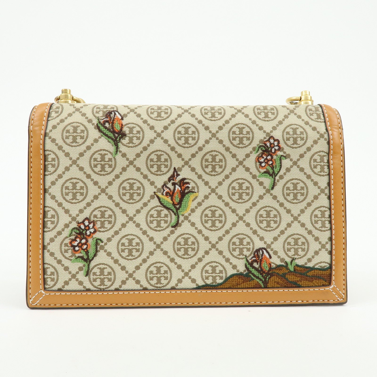 TORY BURCH T Monogram Jacquard Leather Shoulder Bag Leopard Beige