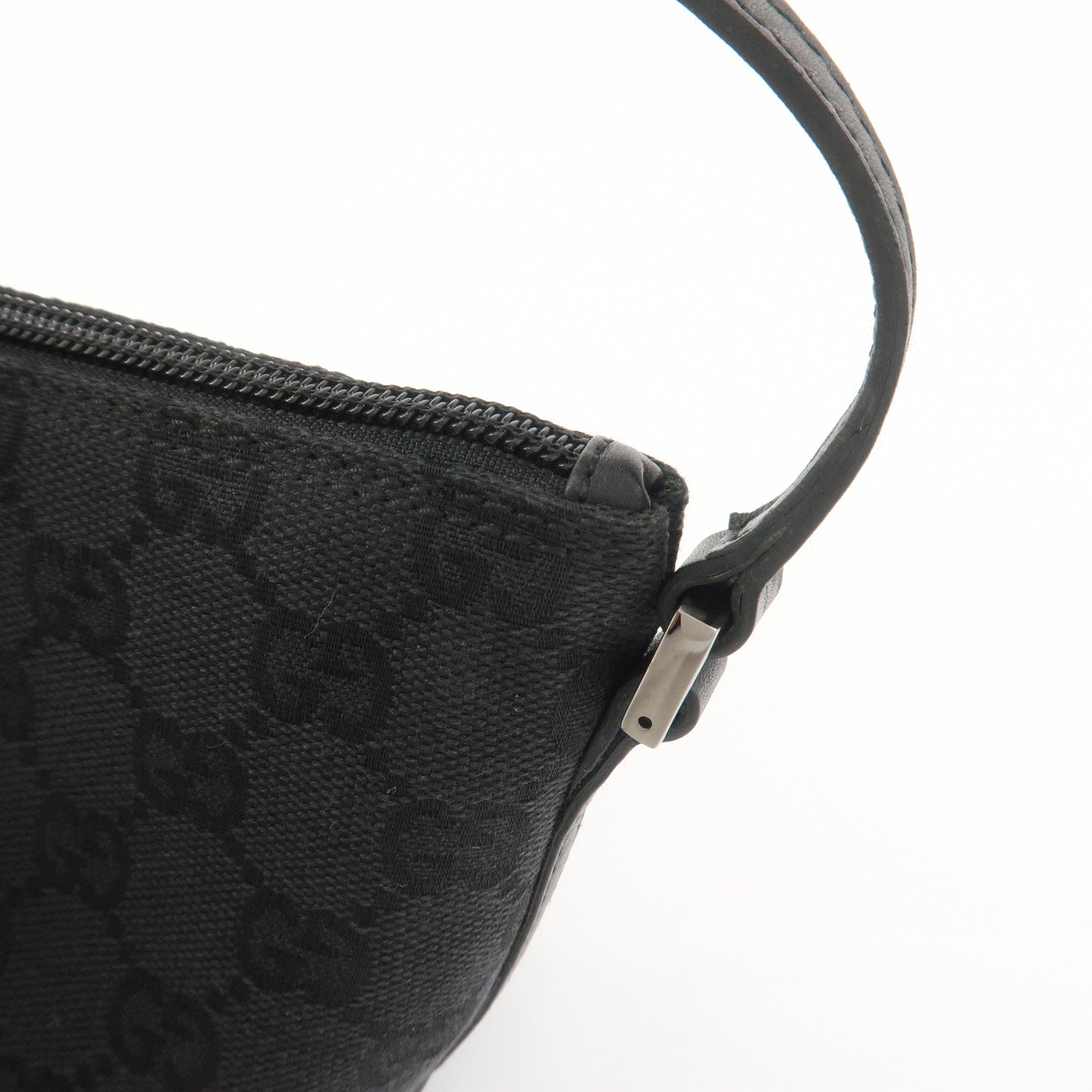 GUCCI Boat Bag GG Canvas Leather Hand Bag Black 07198