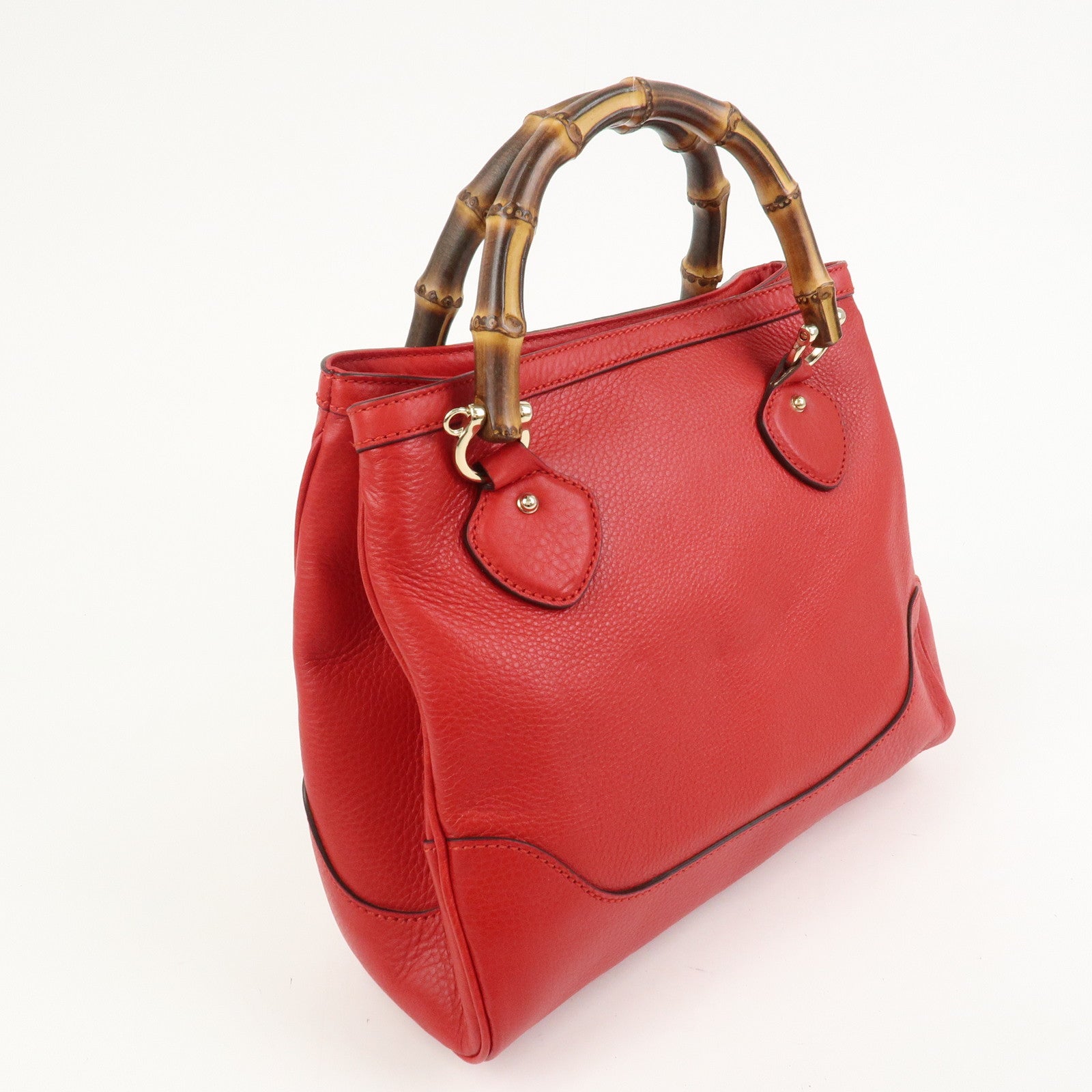 GUCCI Bamboo Leather 2Way Shoulder Bag Hand Bag Red 308360