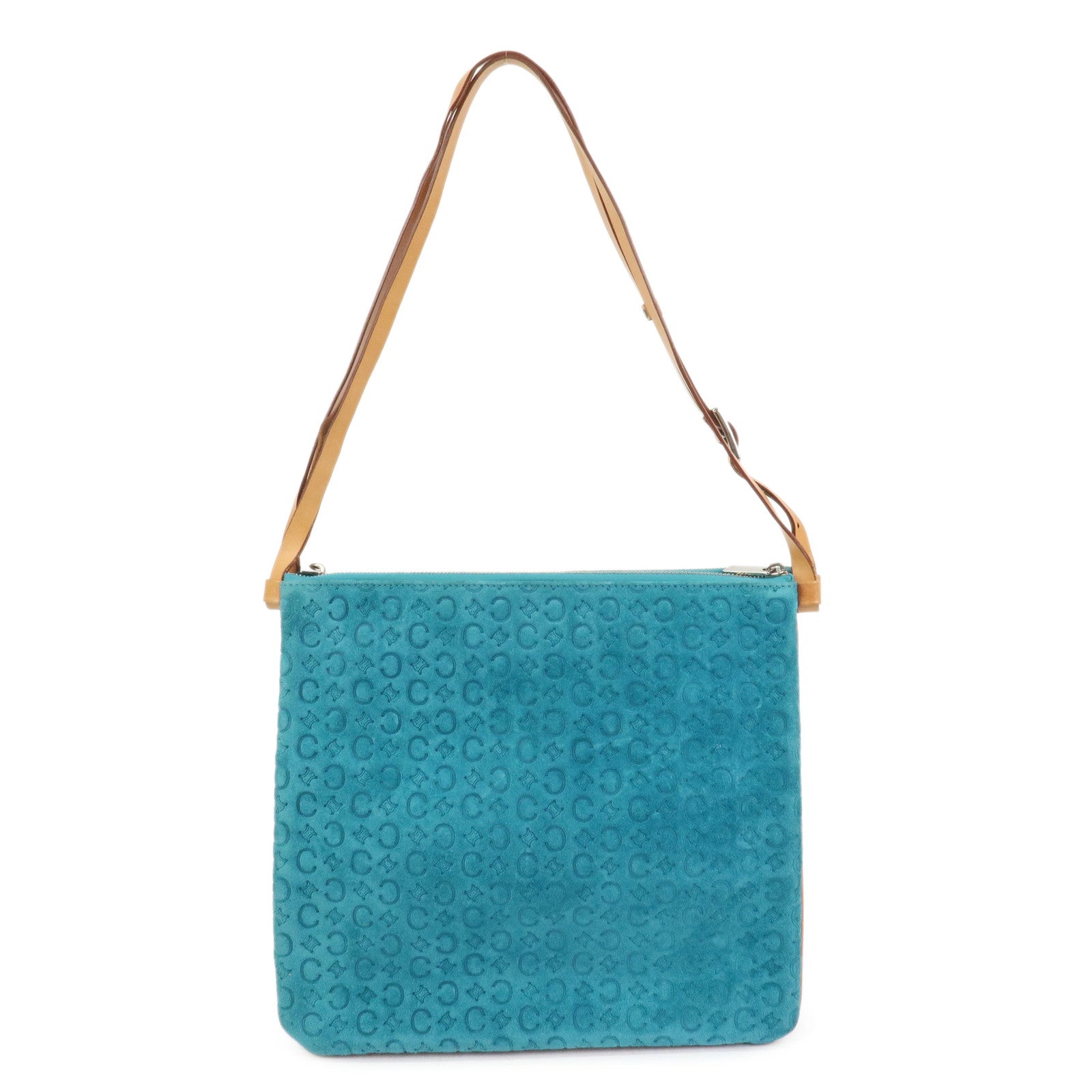 CELINE C Macadam Suede Leather Shoulder Bag Turquoise Blue