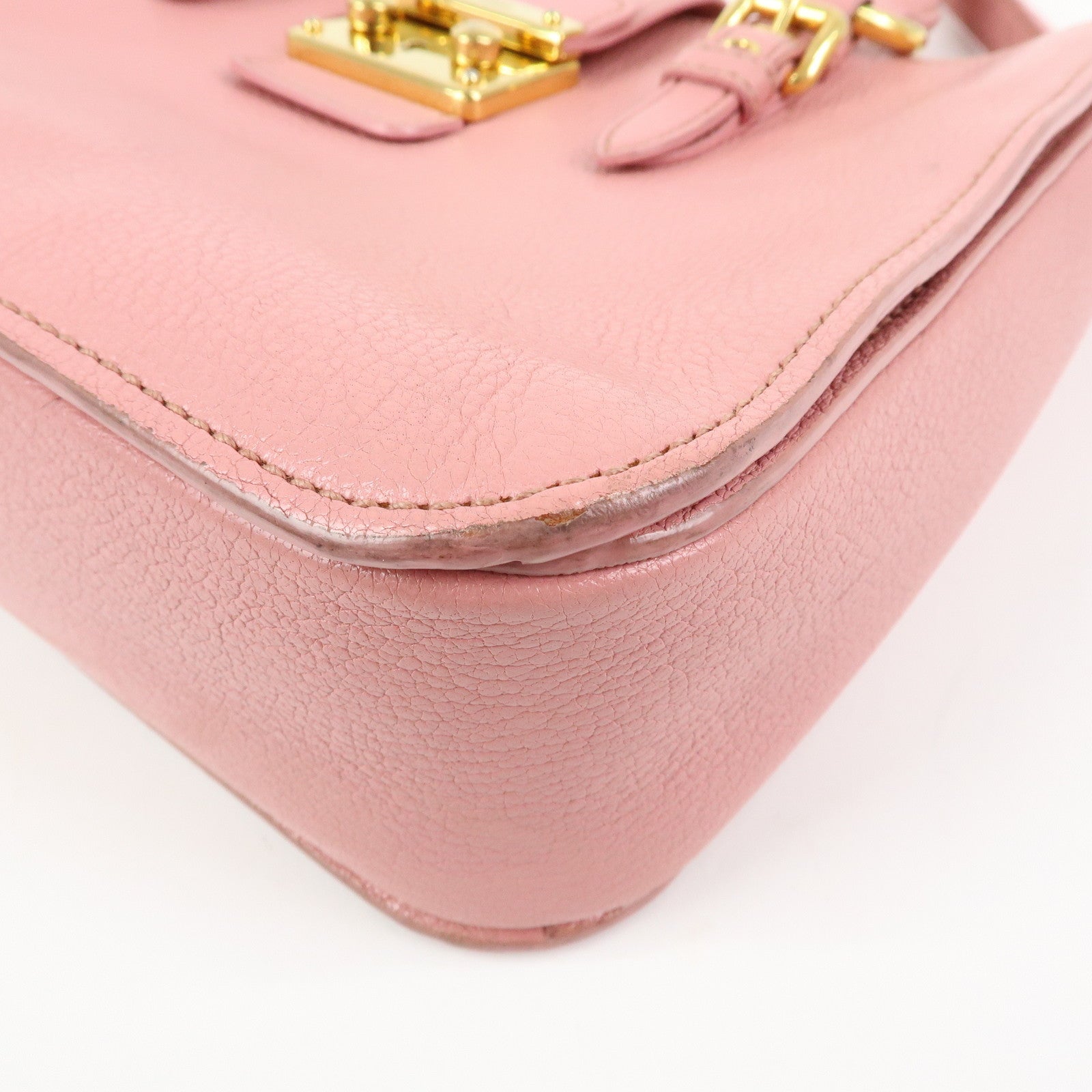 MIU MIU Logo Madras Leather 2Way Hand Shoulder Bag Pink RN0799