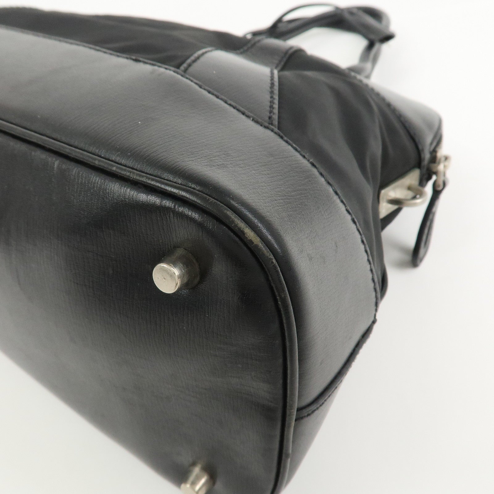 PRADA Triangle Logo Nylon Leather Shoulder Bag Hand Bag Black
