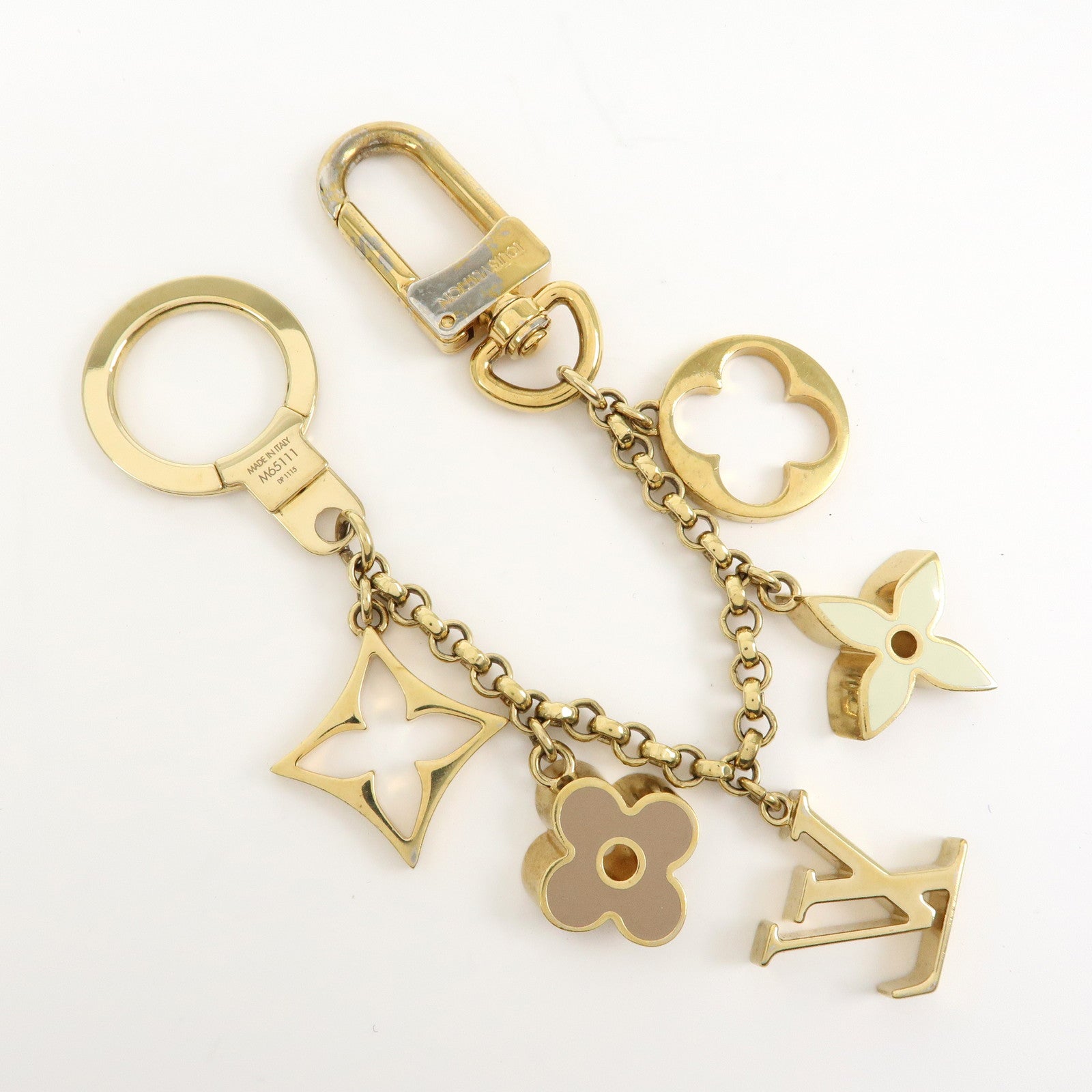 Louis Vuitton Fleur de Monogram Bag Charm Key Chain Gold M65111