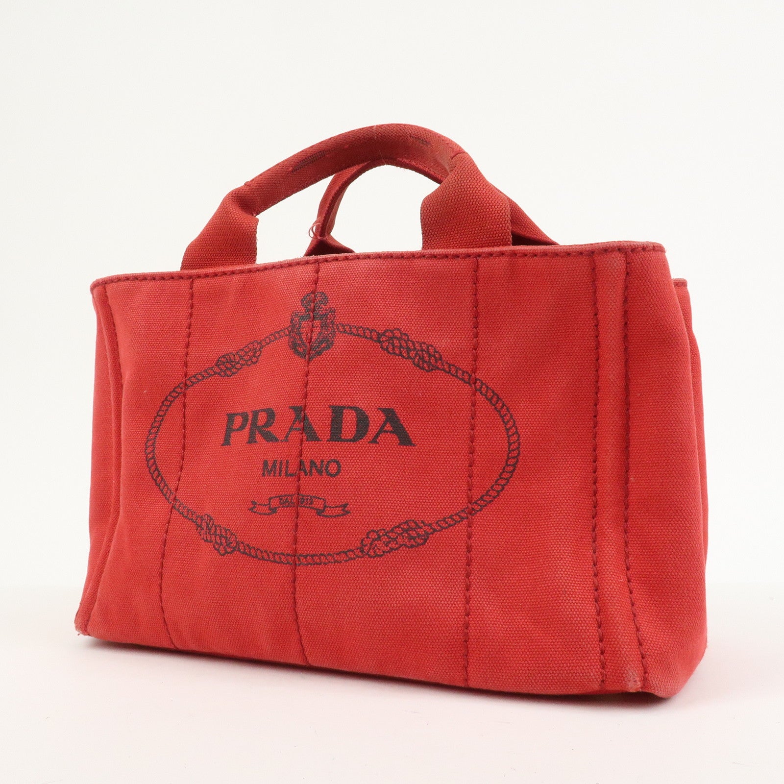 PRADA Logo Canapa Mini Canvas Hand Bag Tote Bag Red BN2439