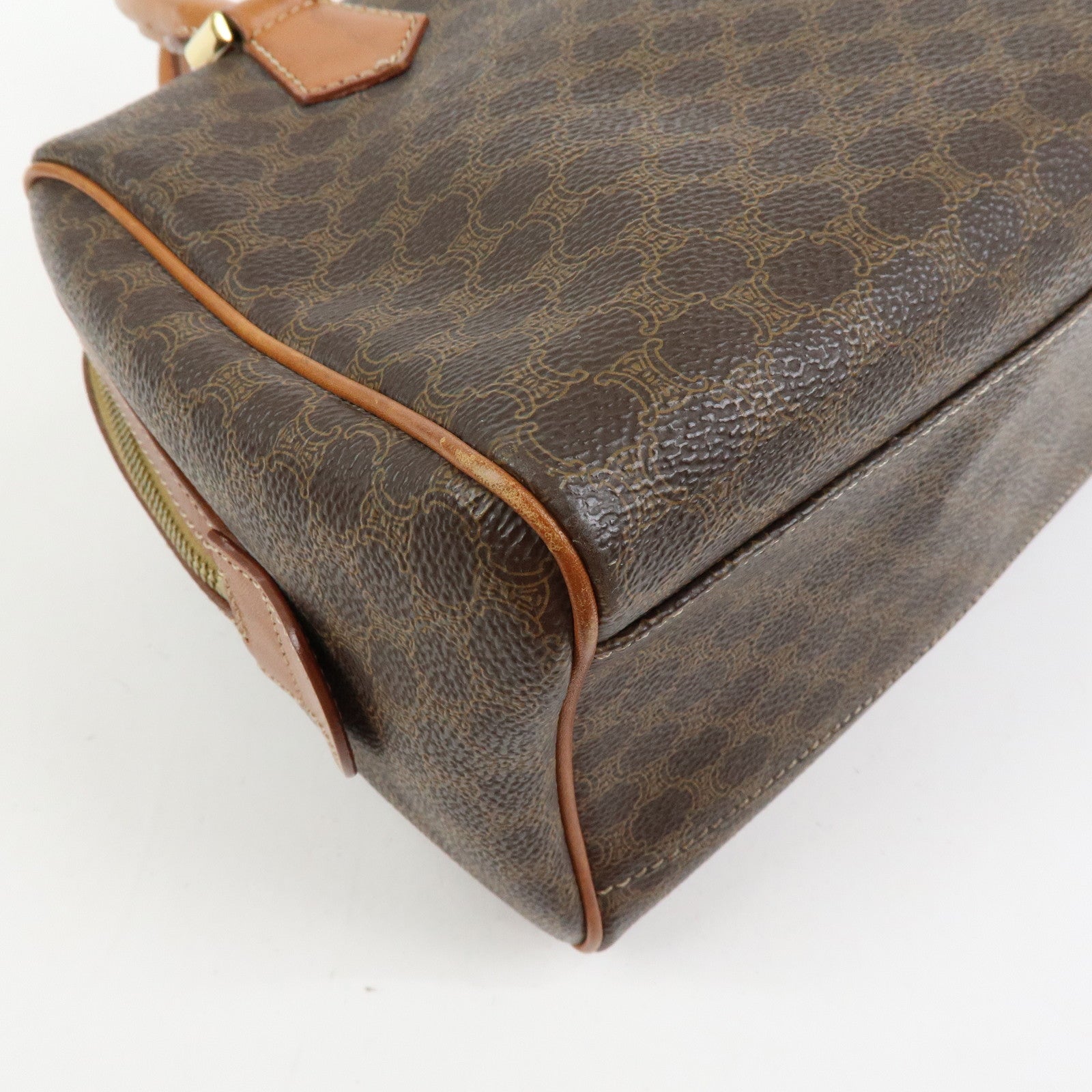 CELINE Macadam PVC Leather Boston Bag Hand Bag Brown