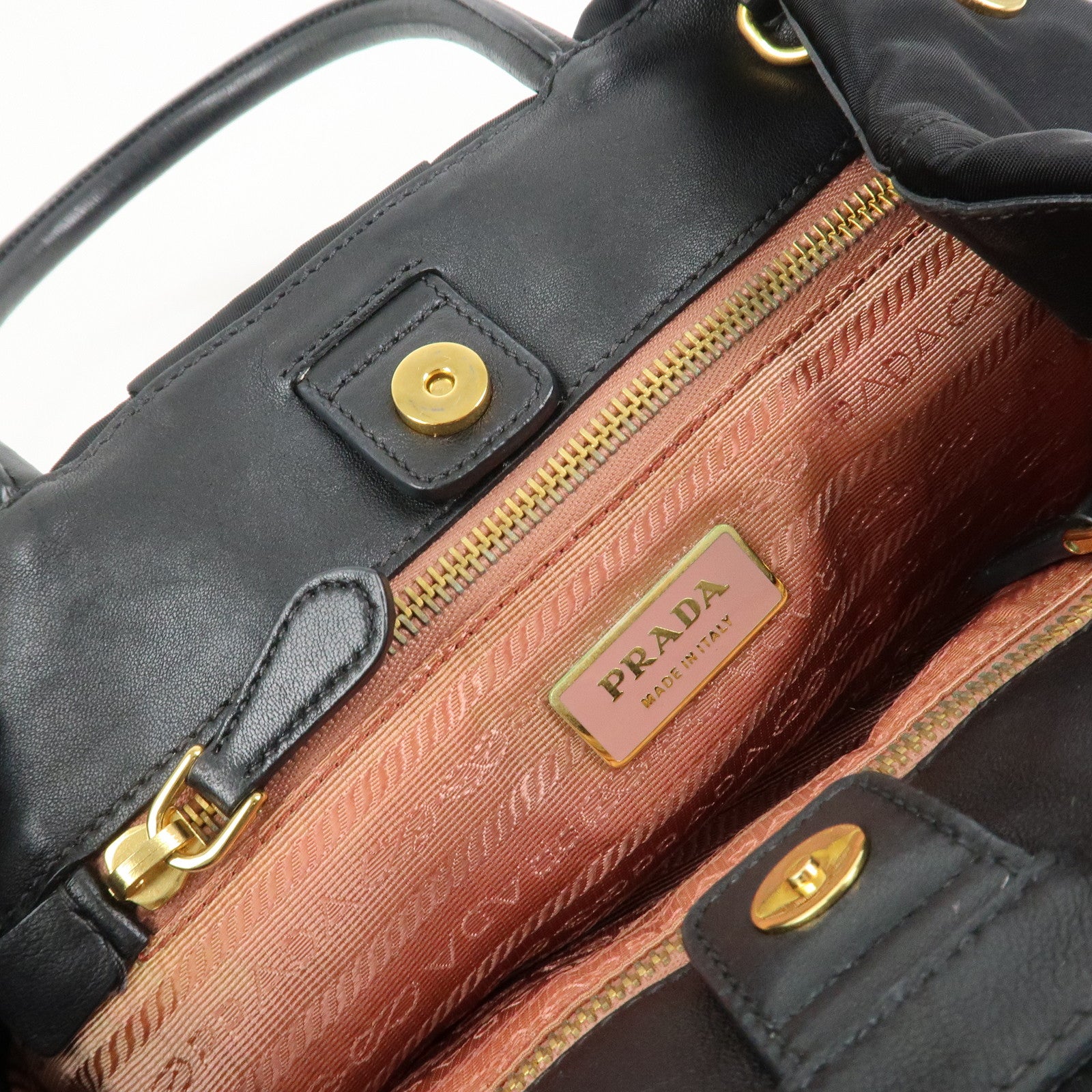 PRADA Nylon Leather Ribbon Hand Bag Tote Bag Black BN1601