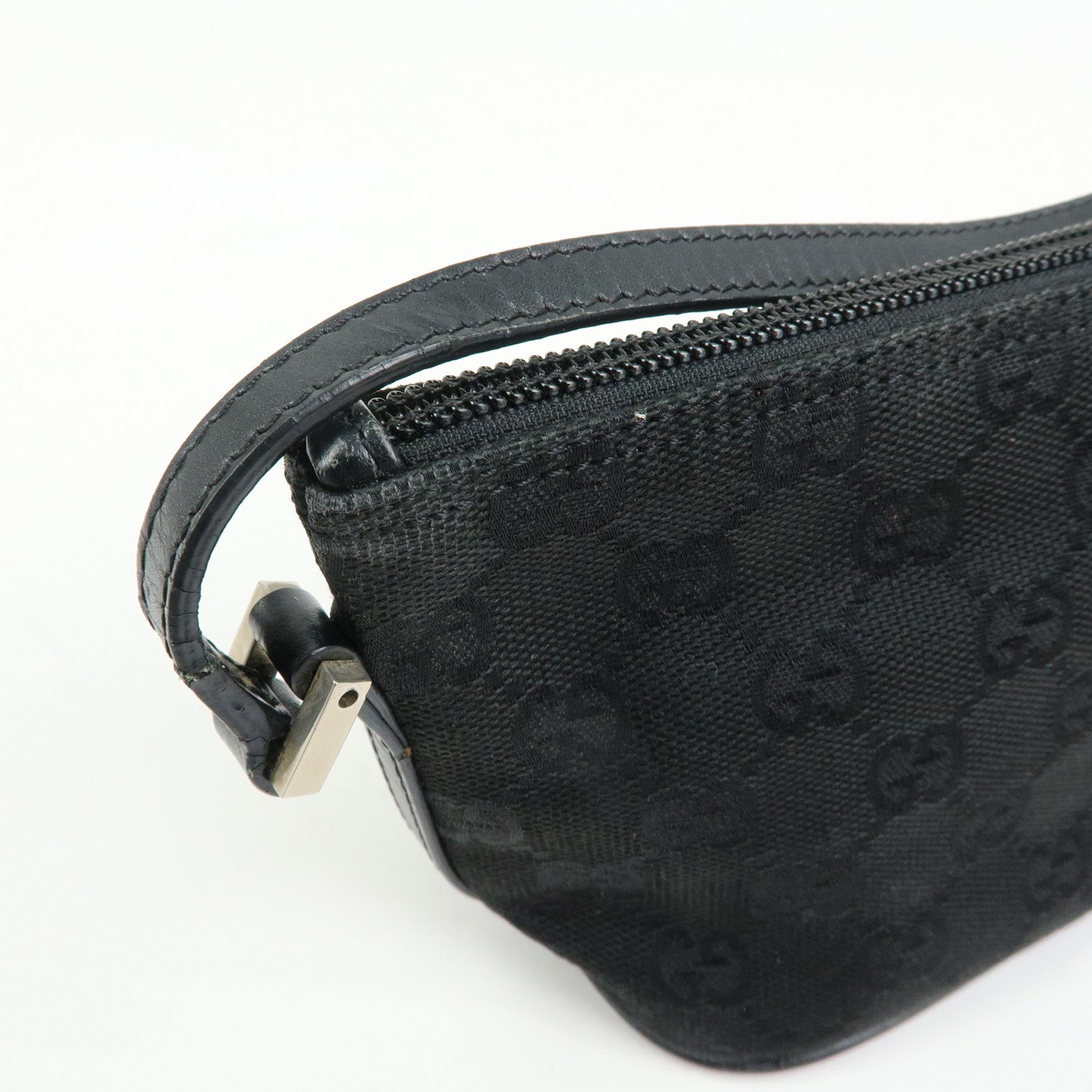 GUCCI Boat Bag GG Canvas Leather Hand Bag Pouch Black 0391103