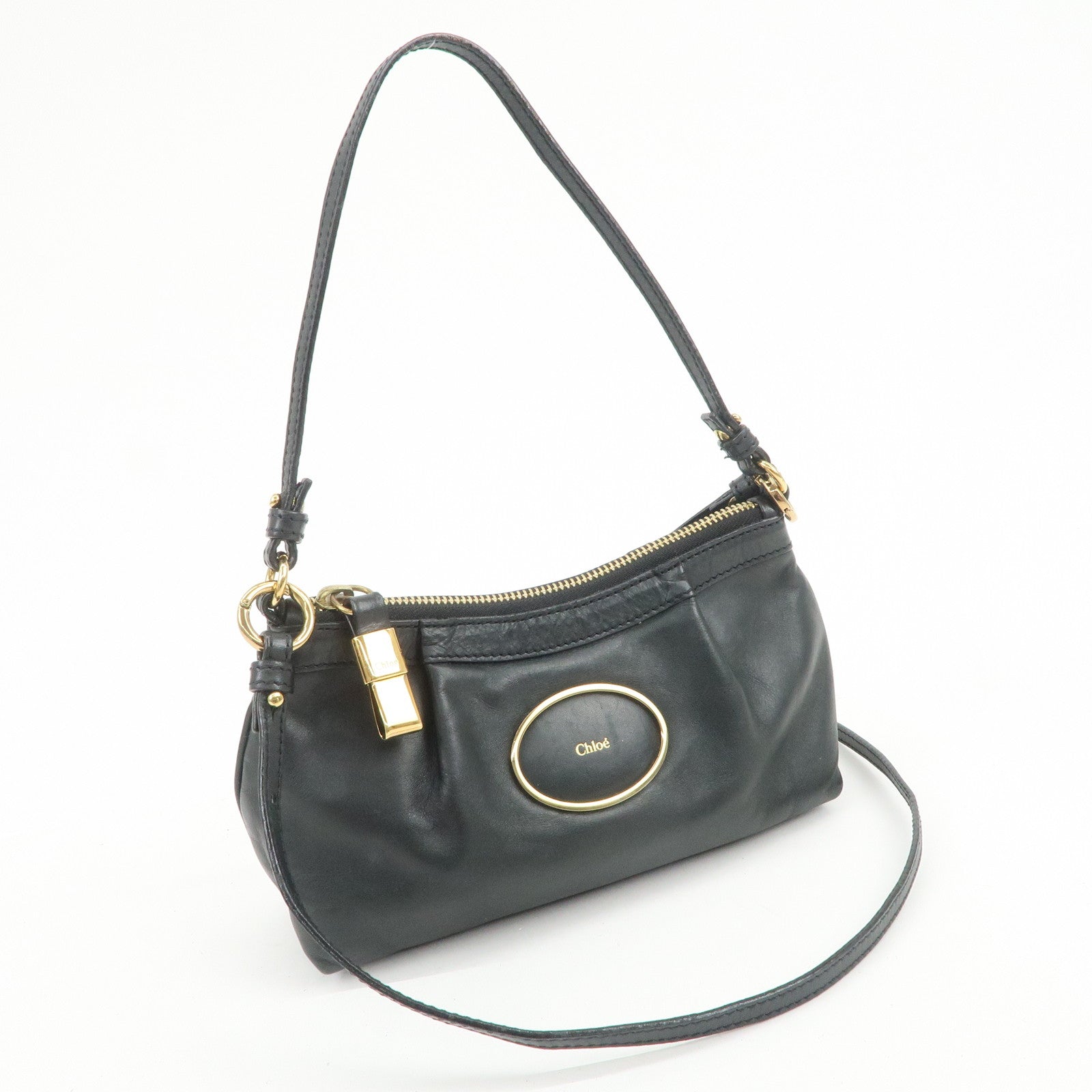 Chloe Victoria Leather 2Way Bag Hand Bag Shoulder Bag Black