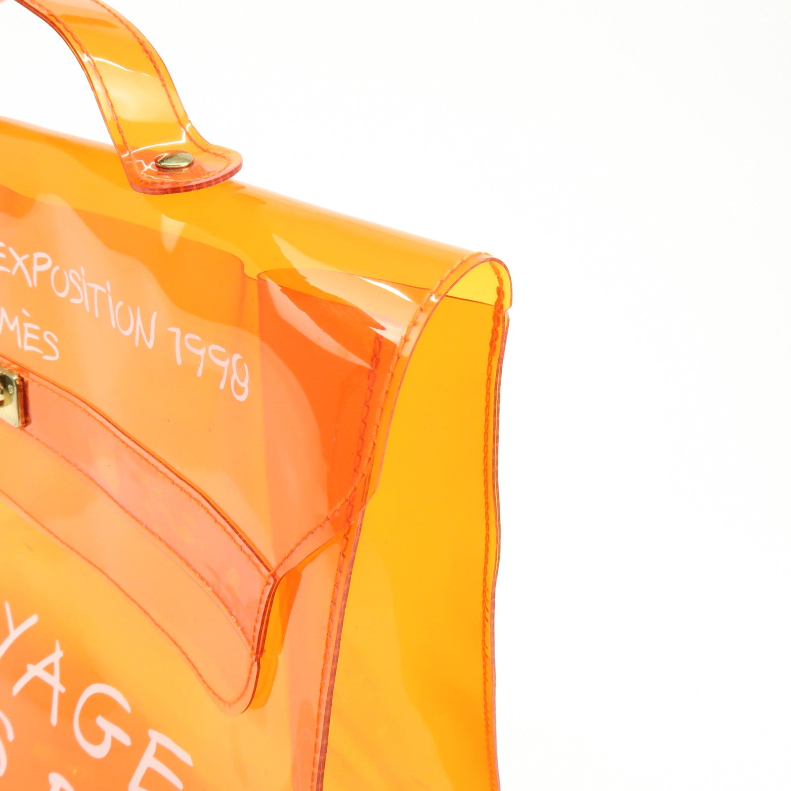 HERMES Kelly Vinyl Hand Bag SOUVENIR DE L'EXPOSITION Orange