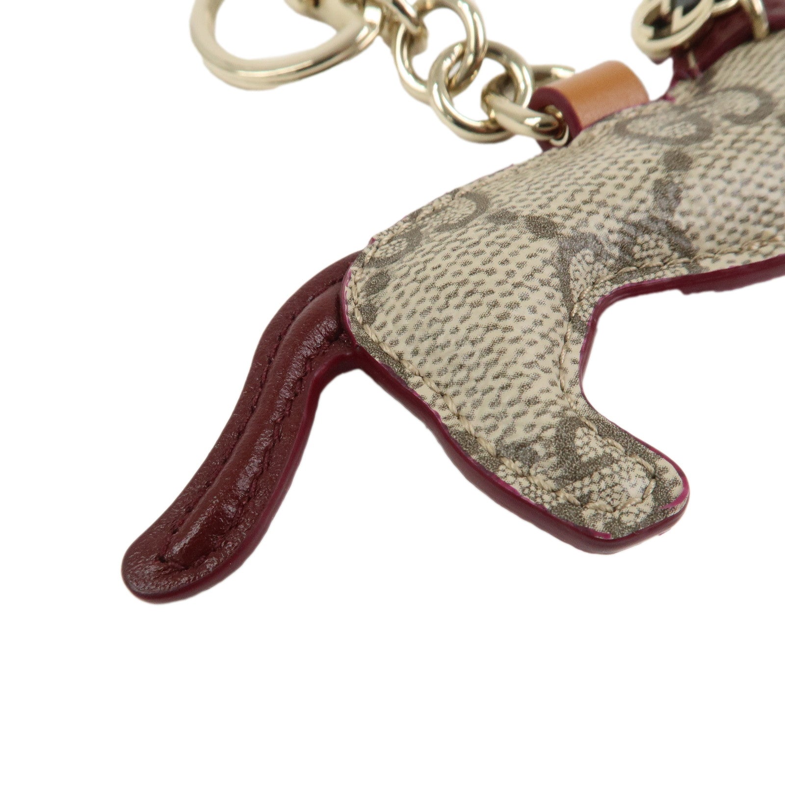 GUCCI GG Emblem Interlocking G Dog Shape Bag Charm Key Chain Beige